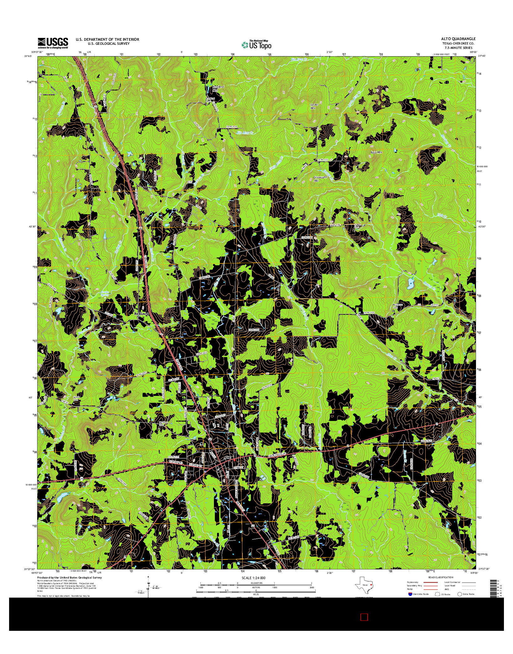 USGS US TOPO 7.5-MINUTE MAP FOR ALTO, TX 2016