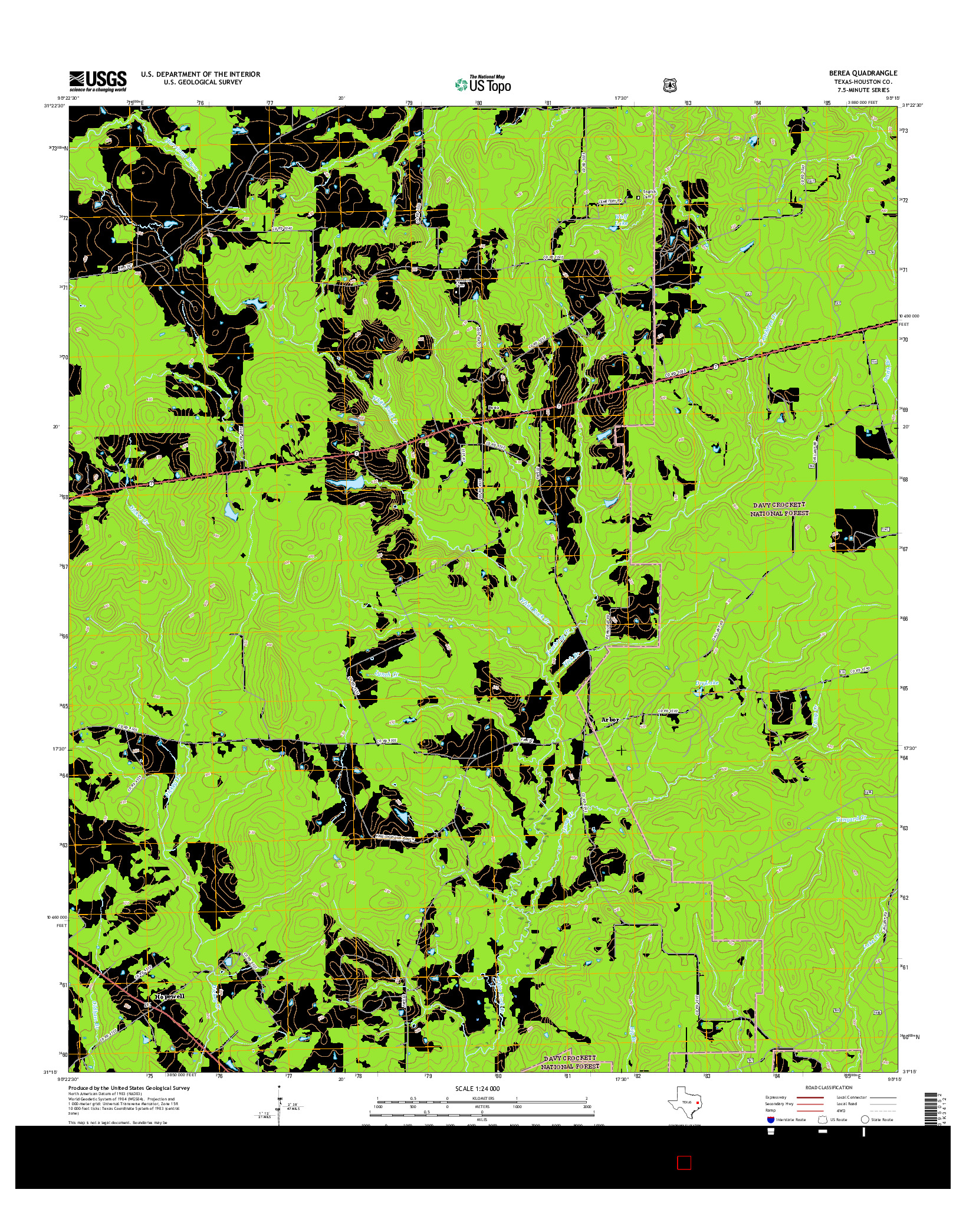 USGS US TOPO 7.5-MINUTE MAP FOR BEREA, TX 2016