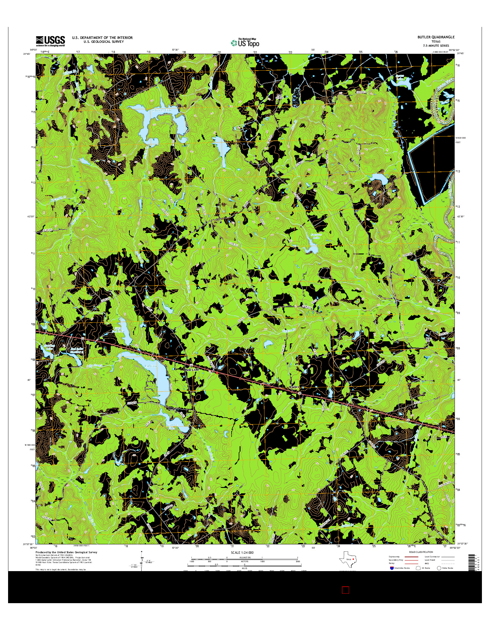 USGS US TOPO 7.5-MINUTE MAP FOR BUTLER, TX 2016