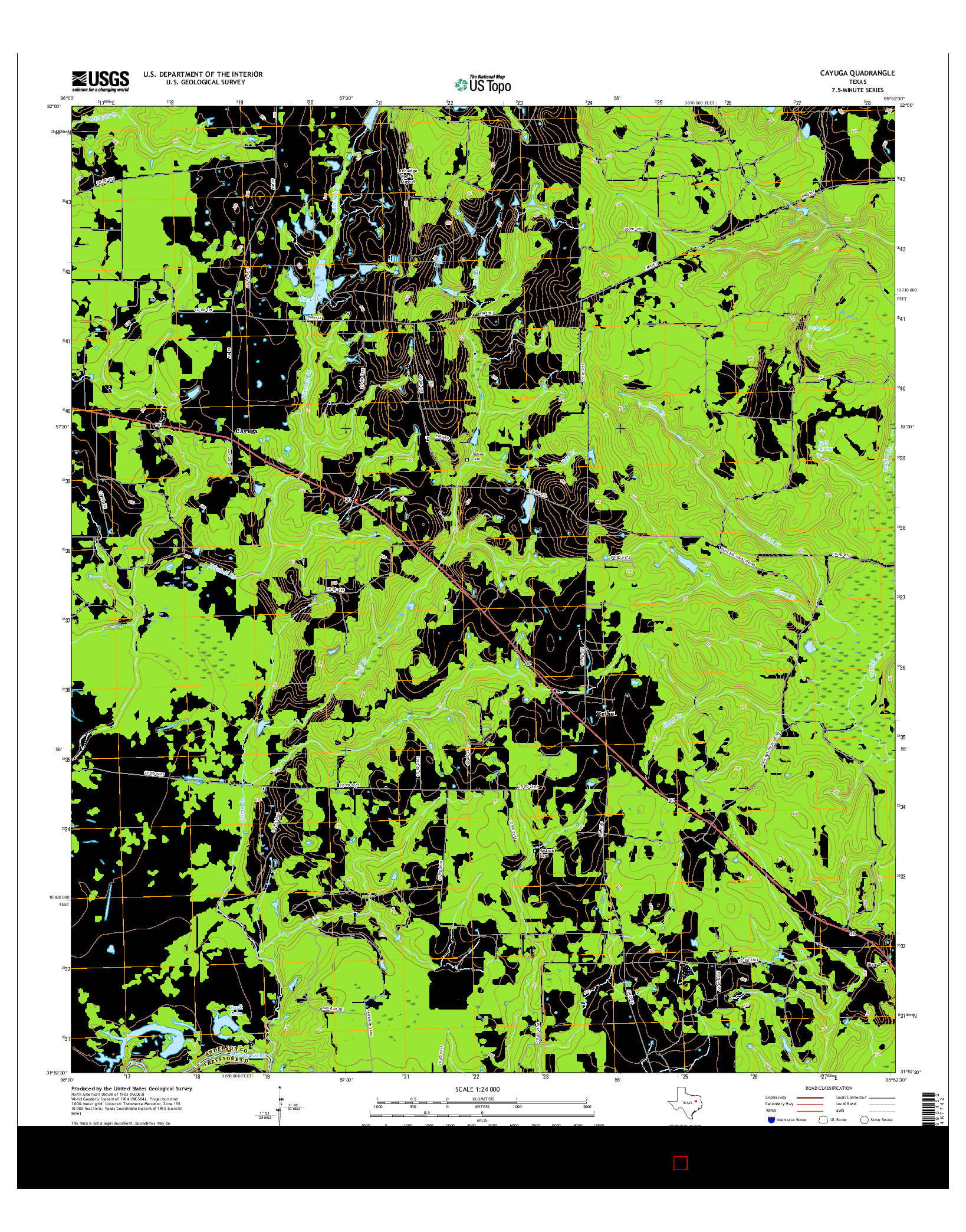 USGS US TOPO 7.5-MINUTE MAP FOR CAYUGA, TX 2016