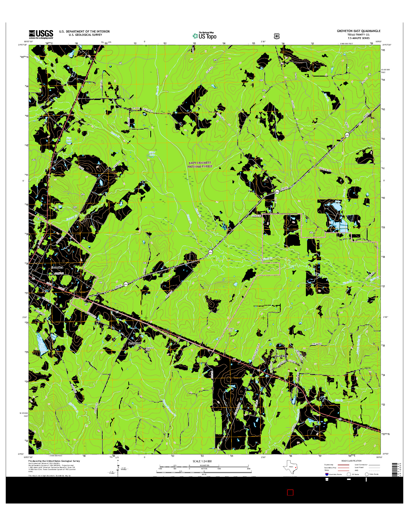 USGS US TOPO 7.5-MINUTE MAP FOR GROVETON EAST, TX 2016