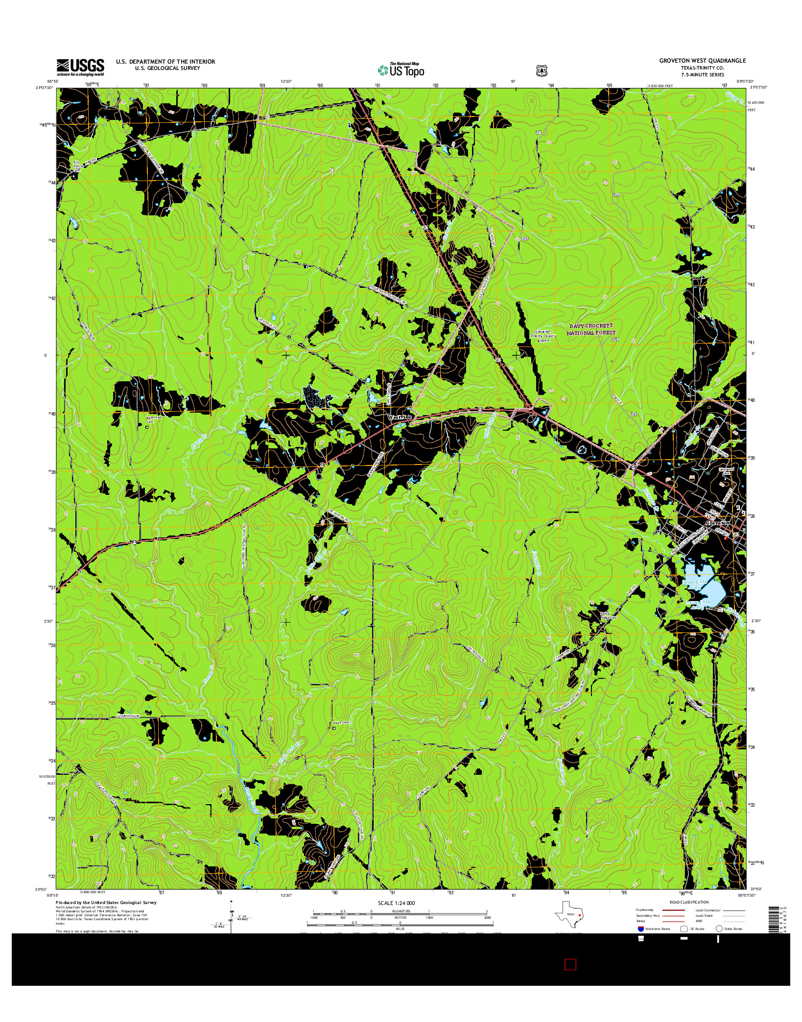 USGS US TOPO 7.5-MINUTE MAP FOR GROVETON WEST, TX 2016