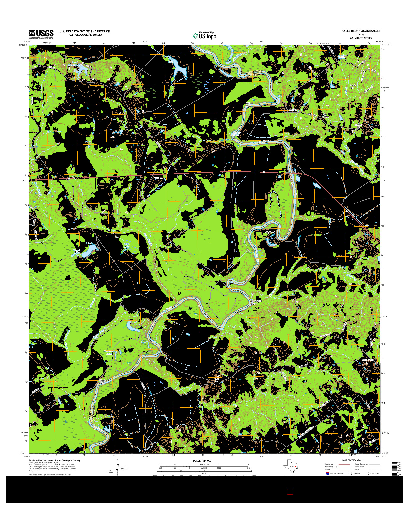 USGS US TOPO 7.5-MINUTE MAP FOR HALLS BLUFF, TX 2016