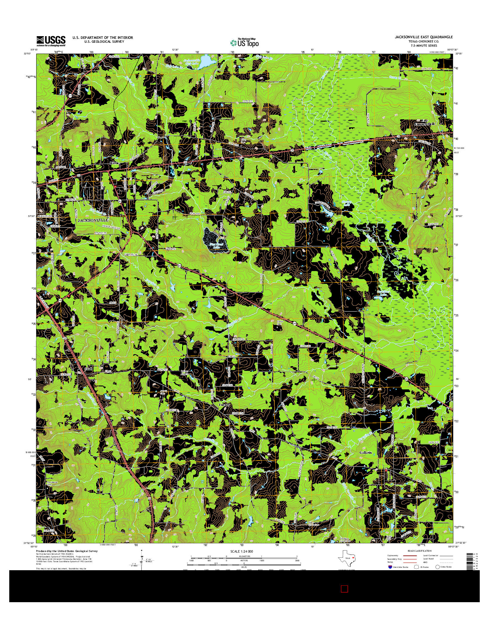 USGS US TOPO 7.5-MINUTE MAP FOR JACKSONVILLE EAST, TX 2016