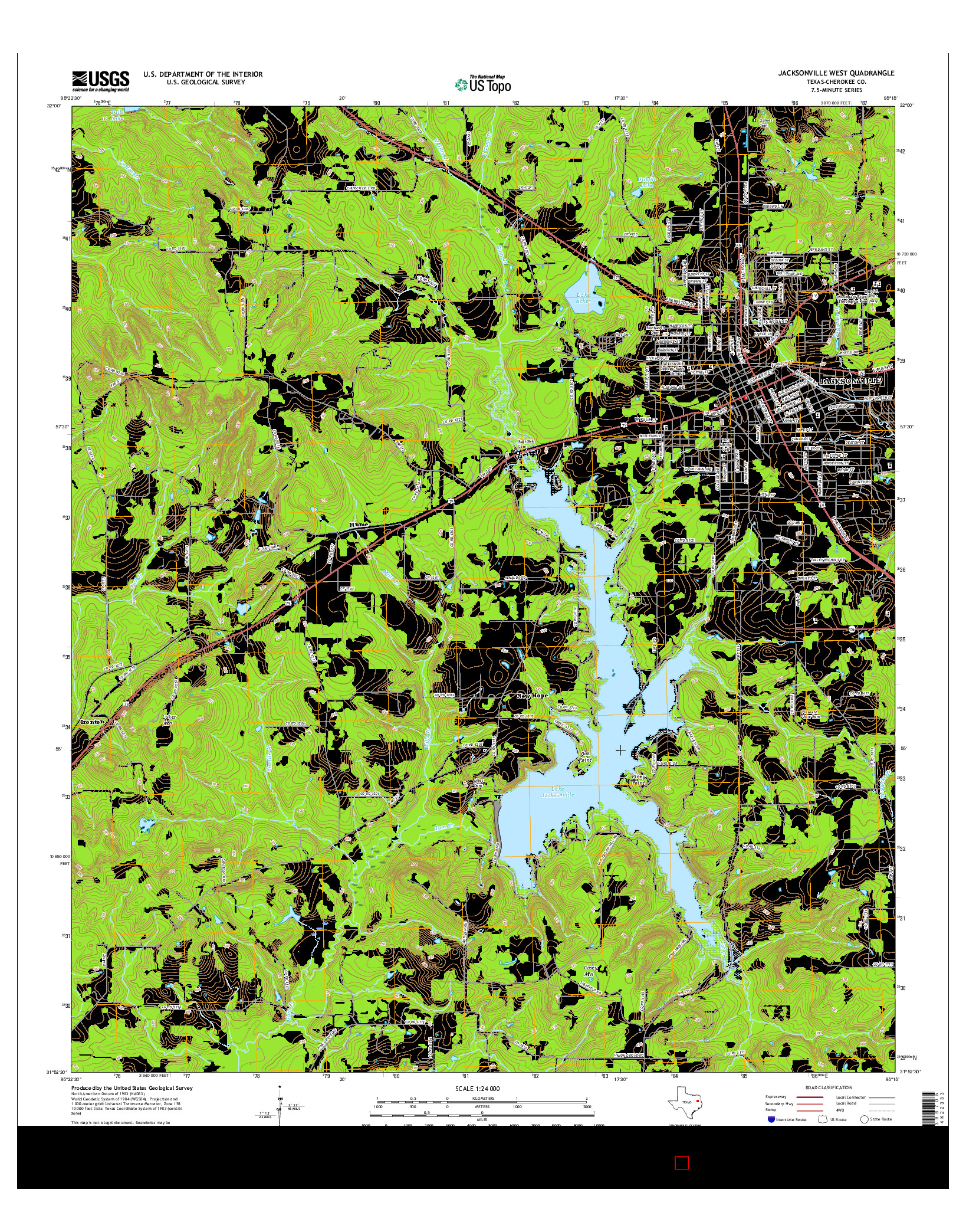 USGS US TOPO 7.5-MINUTE MAP FOR JACKSONVILLE WEST, TX 2016