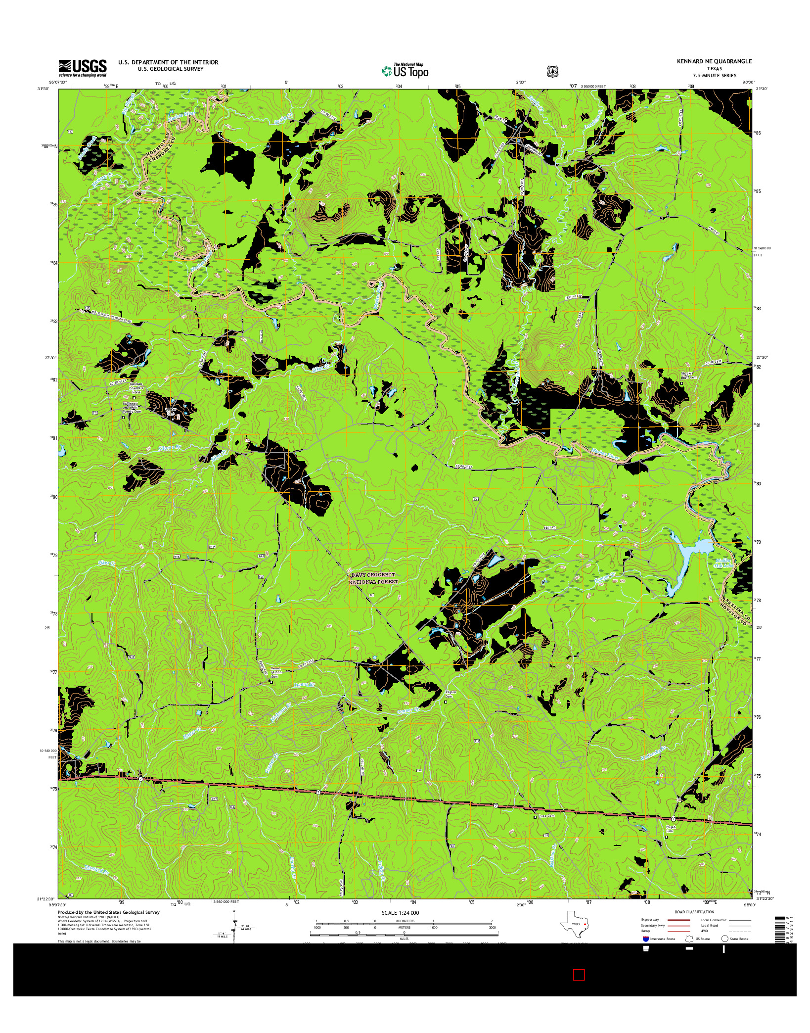 USGS US TOPO 7.5-MINUTE MAP FOR KENNARD NE, TX 2016