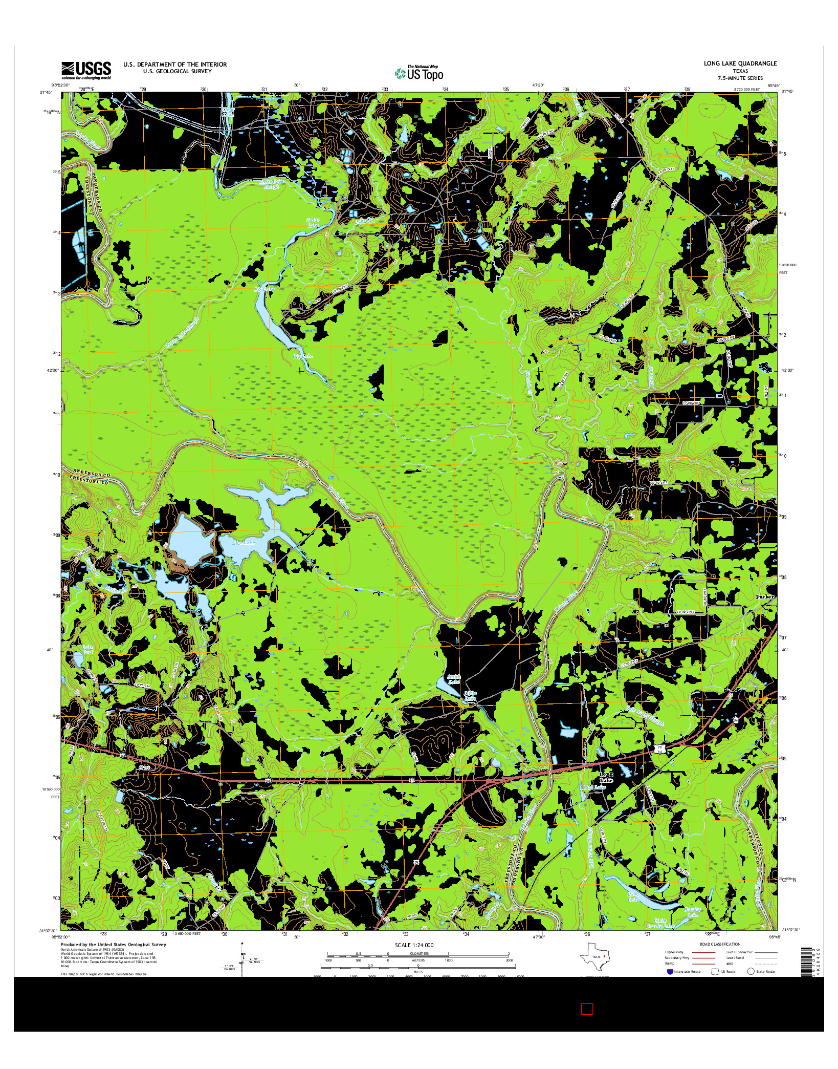 USGS US TOPO 7.5-MINUTE MAP FOR LONG LAKE, TX 2016