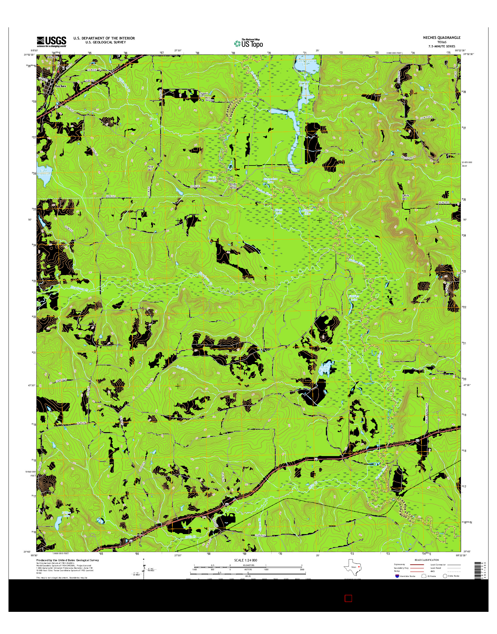 USGS US TOPO 7.5-MINUTE MAP FOR NECHES, TX 2016