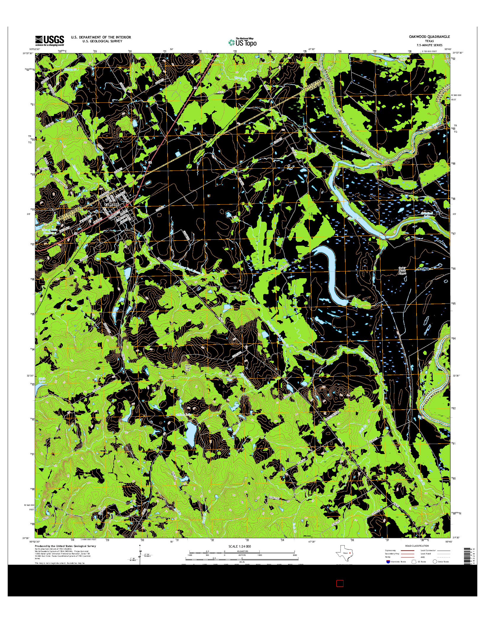 USGS US TOPO 7.5-MINUTE MAP FOR OAKWOOD, TX 2016