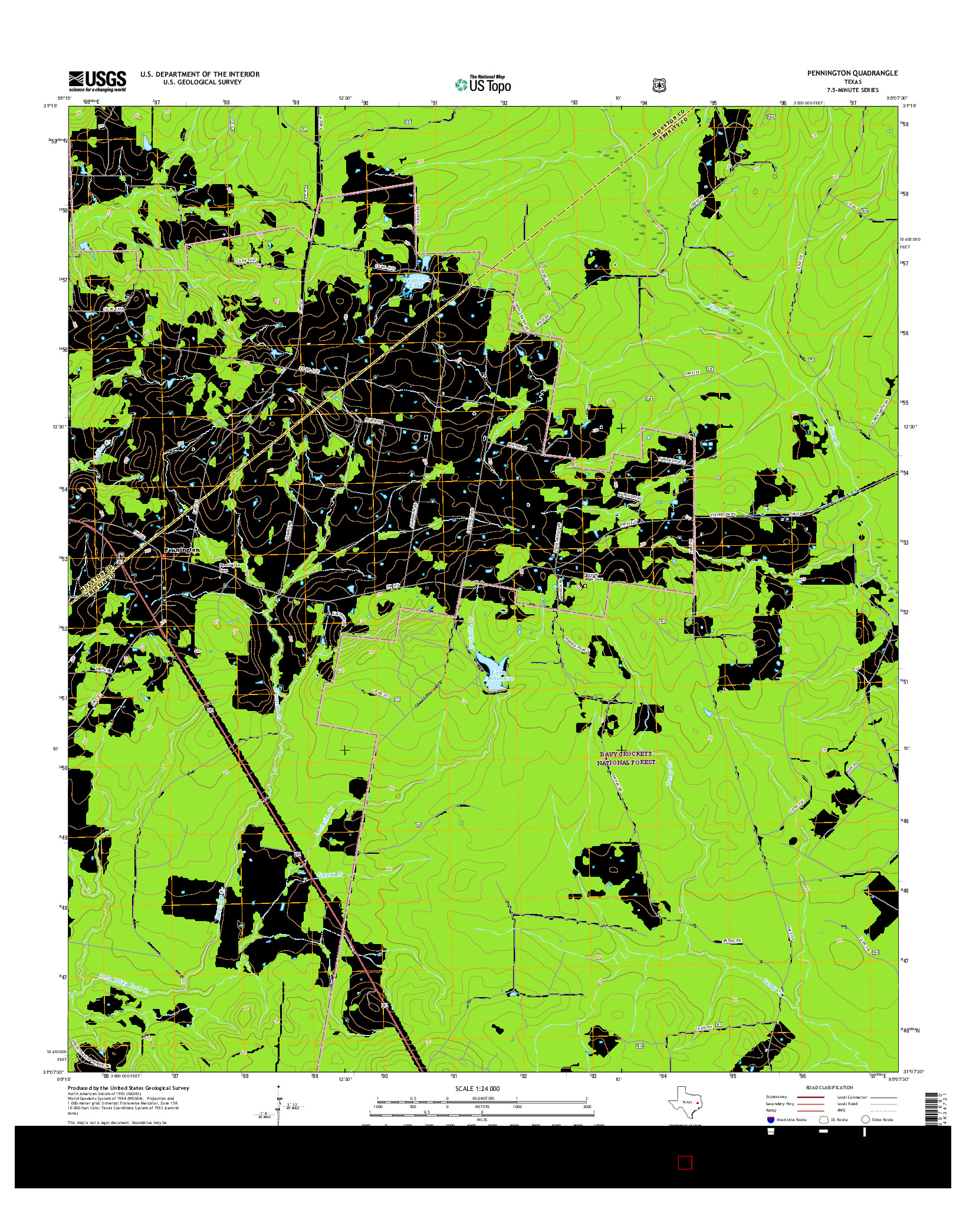 USGS US TOPO 7.5-MINUTE MAP FOR PENNINGTON, TX 2016