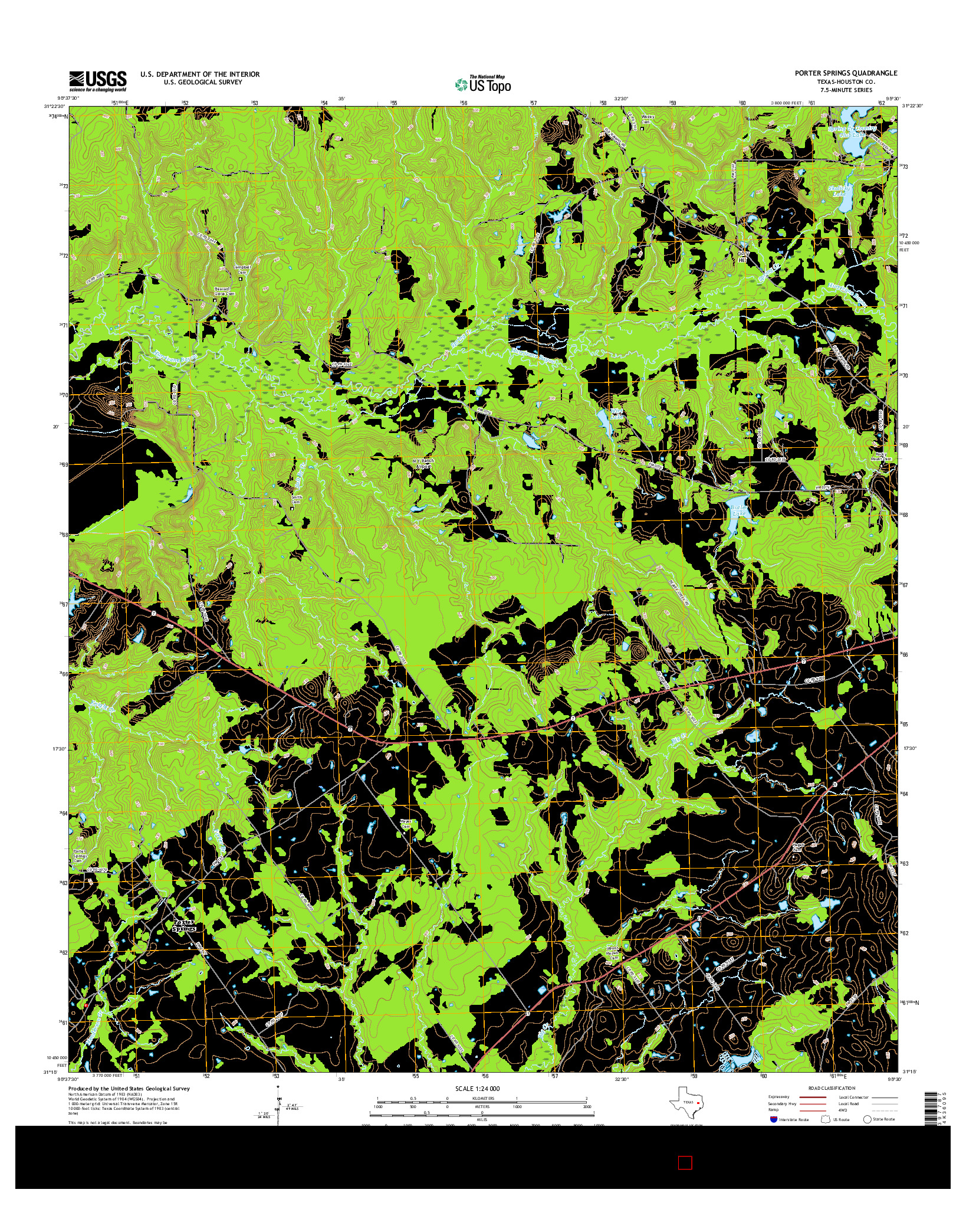 USGS US TOPO 7.5-MINUTE MAP FOR PORTER SPRINGS, TX 2016