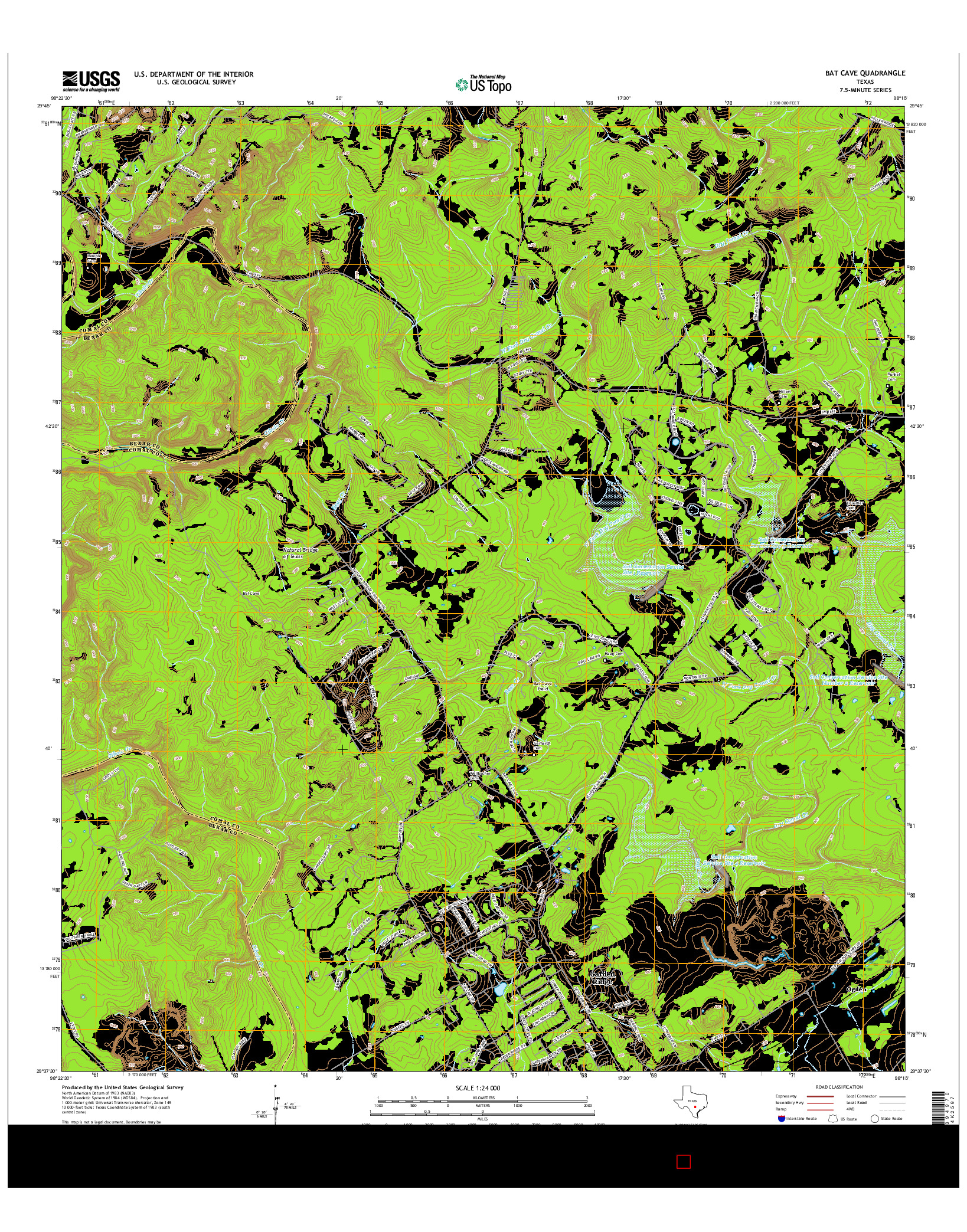 USGS US TOPO 7.5-MINUTE MAP FOR BAT CAVE, TX 2016