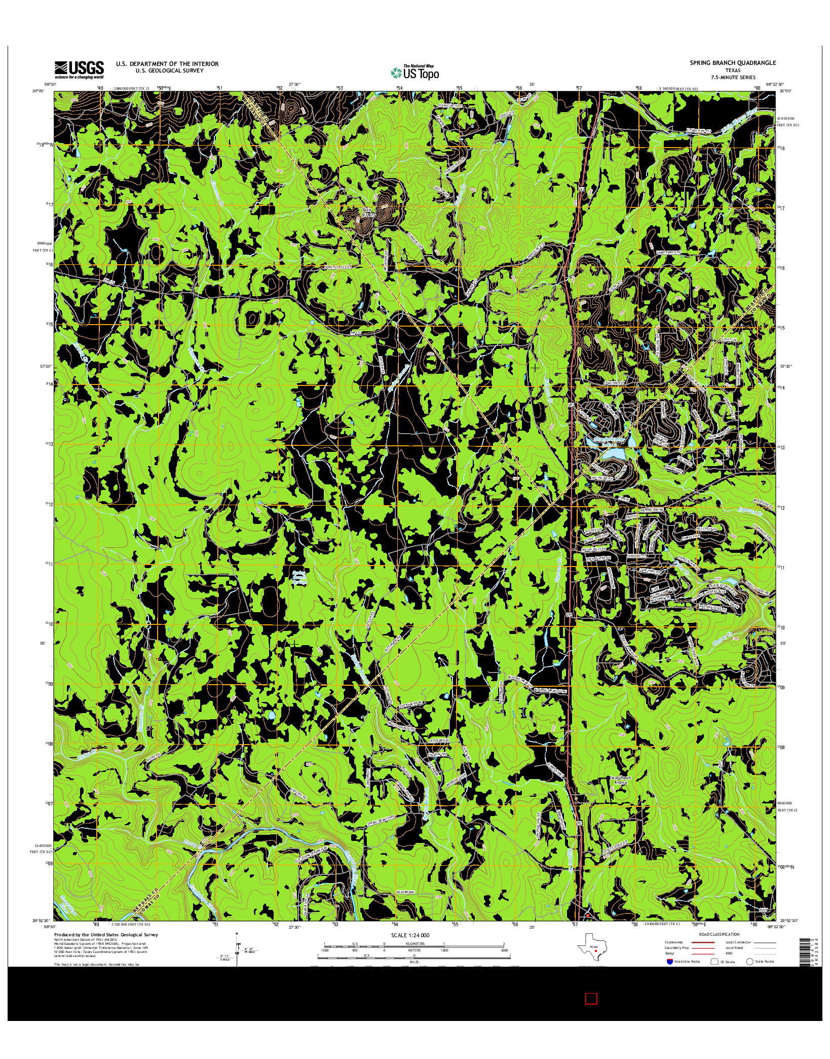 USGS US TOPO 7.5-MINUTE MAP FOR SPRING BRANCH, TX 2016