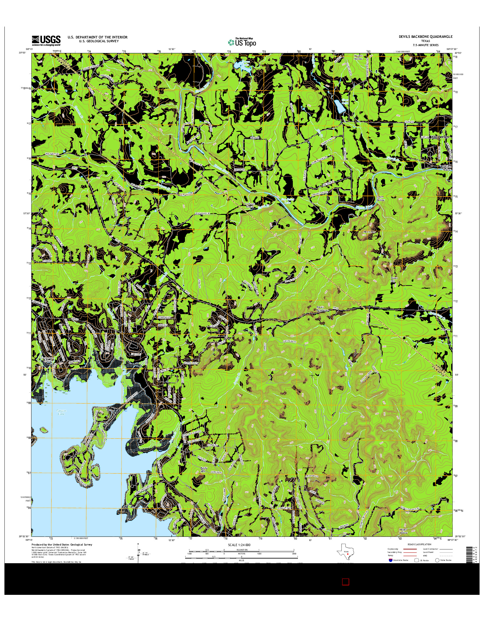 USGS US TOPO 7.5-MINUTE MAP FOR DEVILS BACKBONE, TX 2016