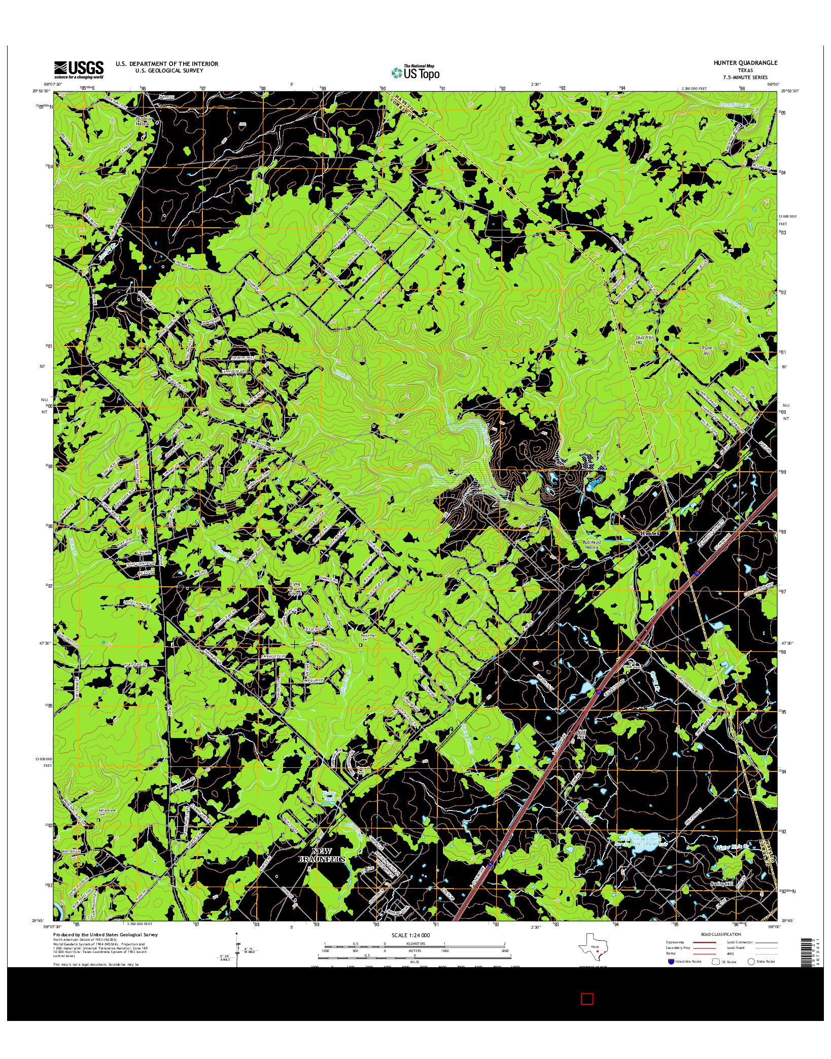 USGS US TOPO 7.5-MINUTE MAP FOR HUNTER, TX 2016