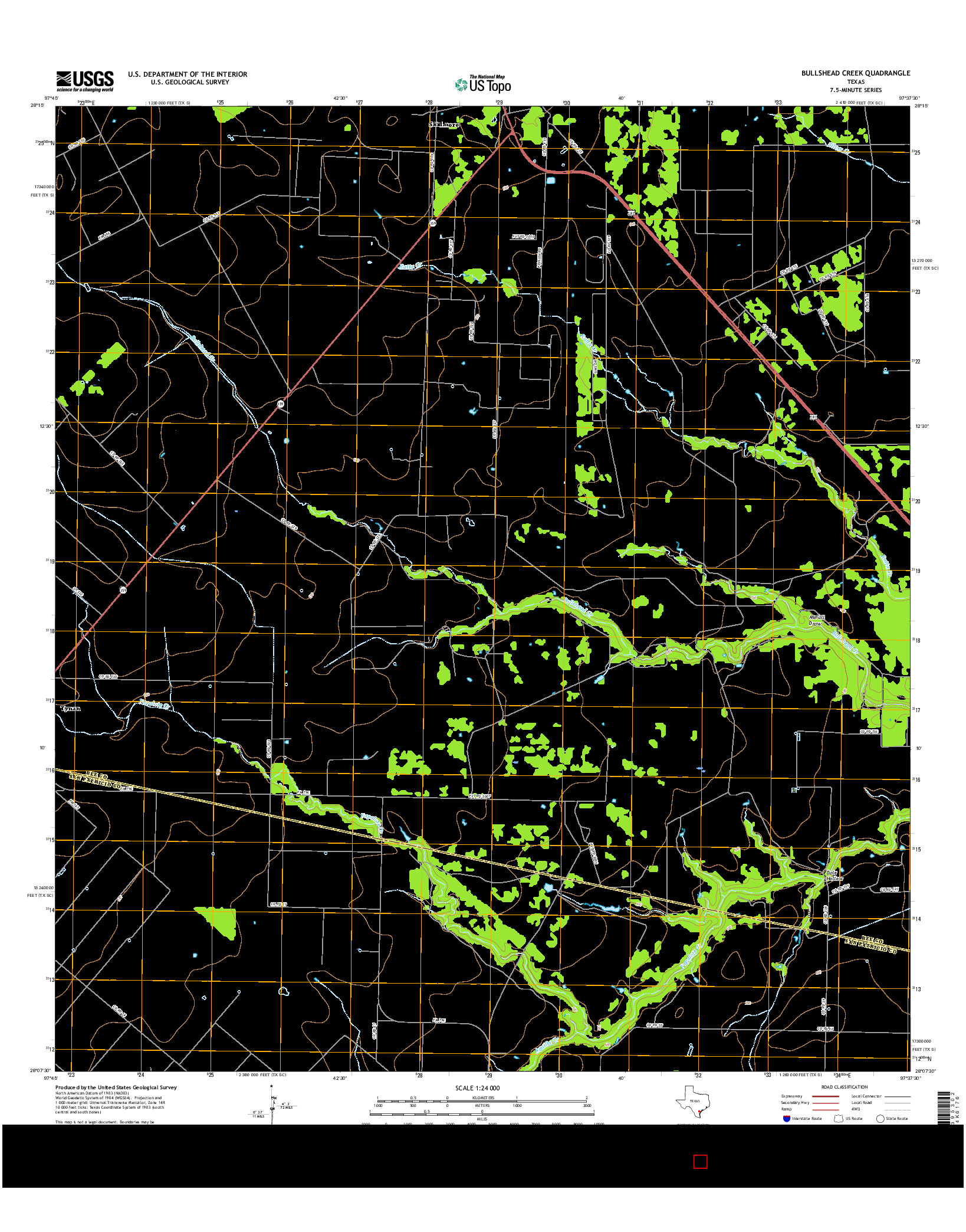 USGS US TOPO 7.5-MINUTE MAP FOR BULLSHEAD CREEK, TX 2016