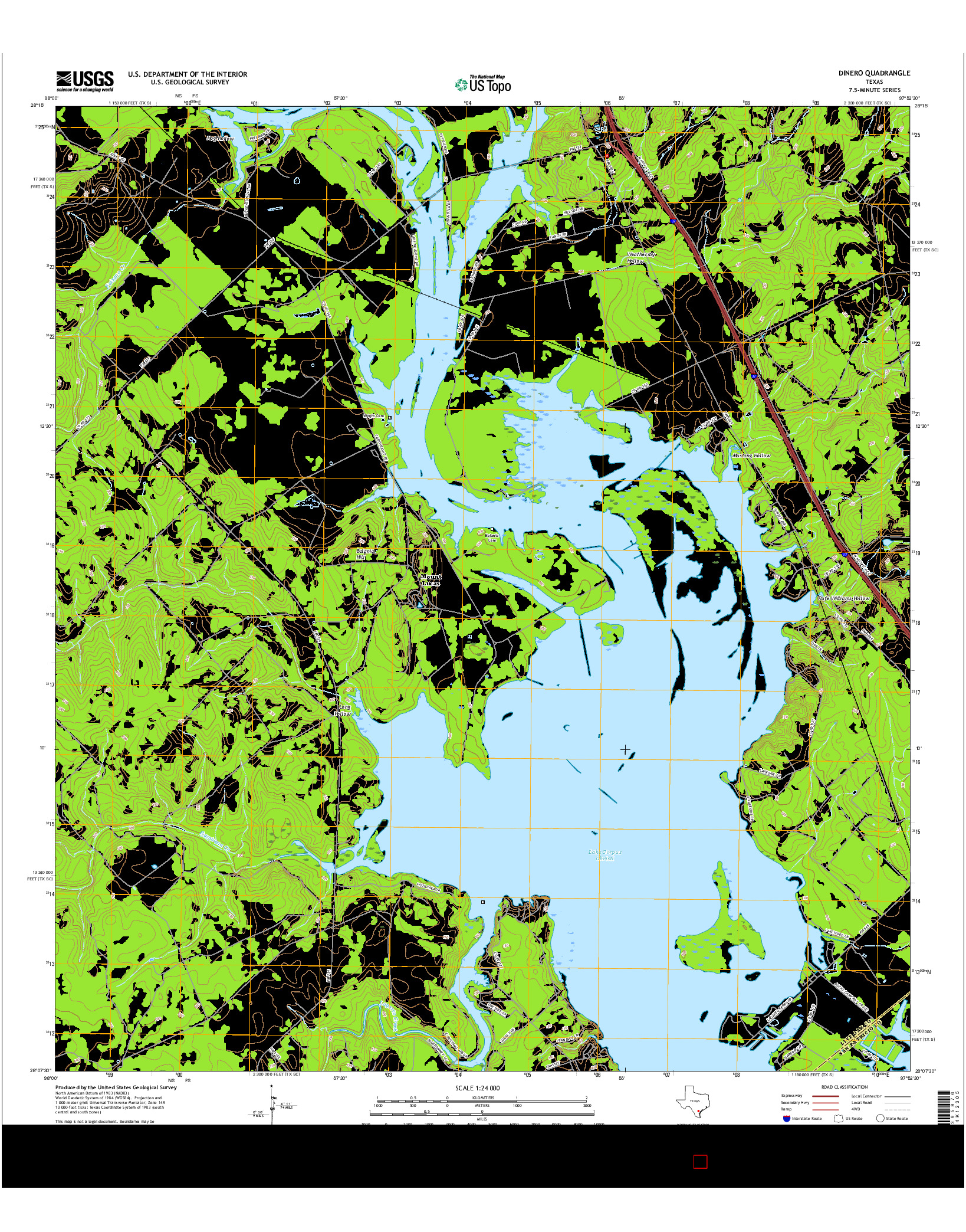 USGS US TOPO 7.5-MINUTE MAP FOR DINERO, TX 2016