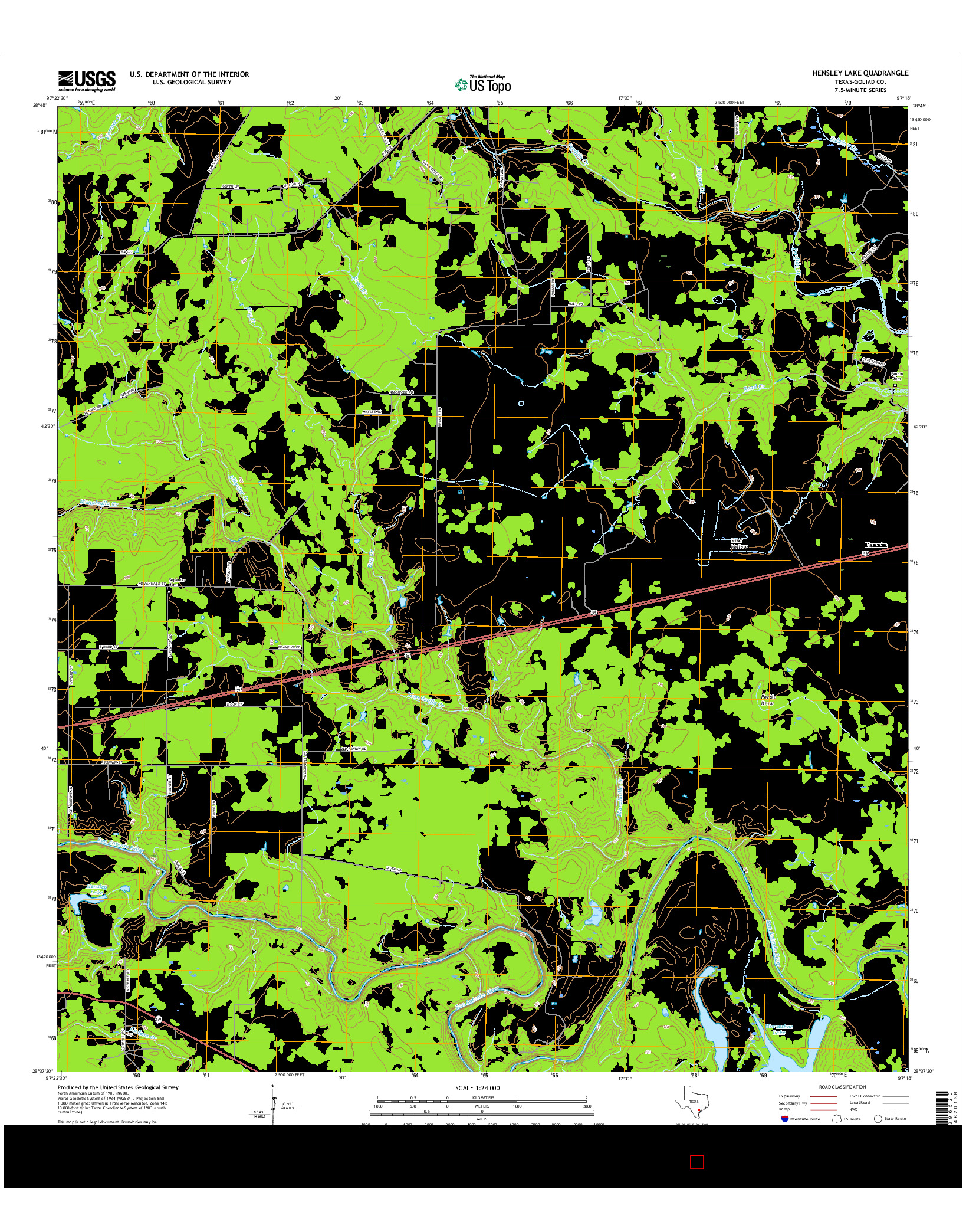 USGS US TOPO 7.5-MINUTE MAP FOR HENSLEY LAKE, TX 2016