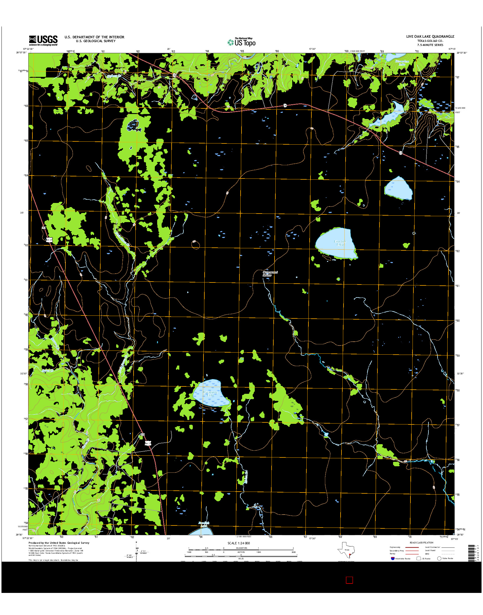 USGS US TOPO 7.5-MINUTE MAP FOR LIVE OAK LAKE, TX 2016