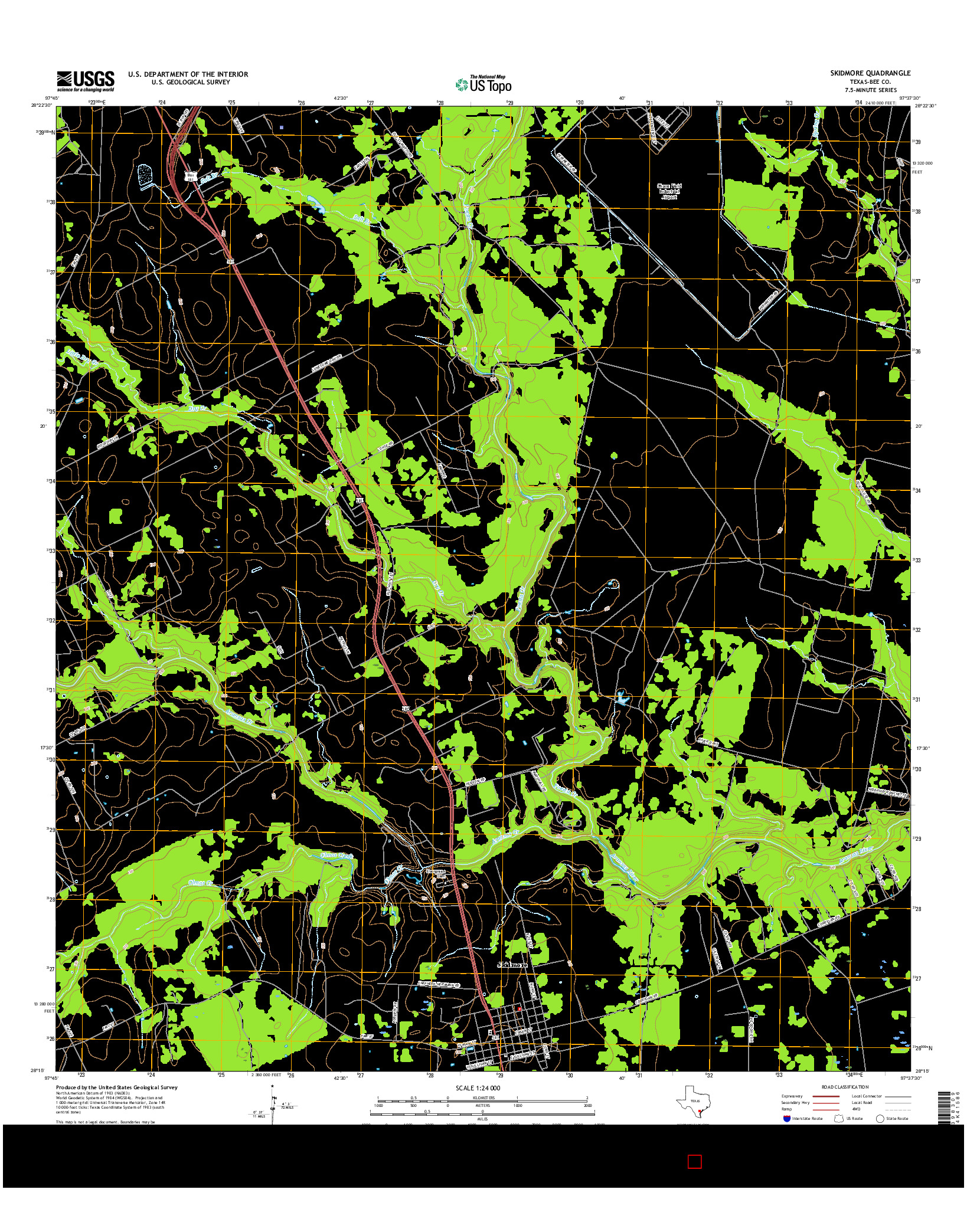 USGS US TOPO 7.5-MINUTE MAP FOR SKIDMORE, TX 2016