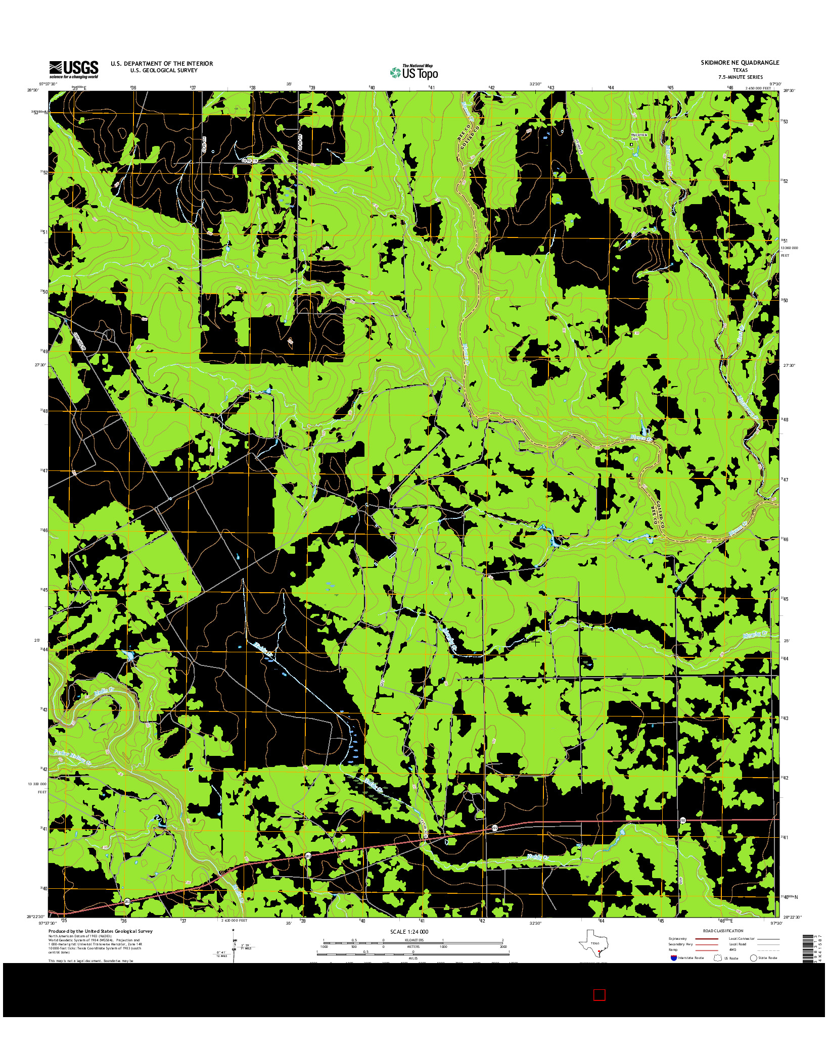 USGS US TOPO 7.5-MINUTE MAP FOR SKIDMORE NE, TX 2016
