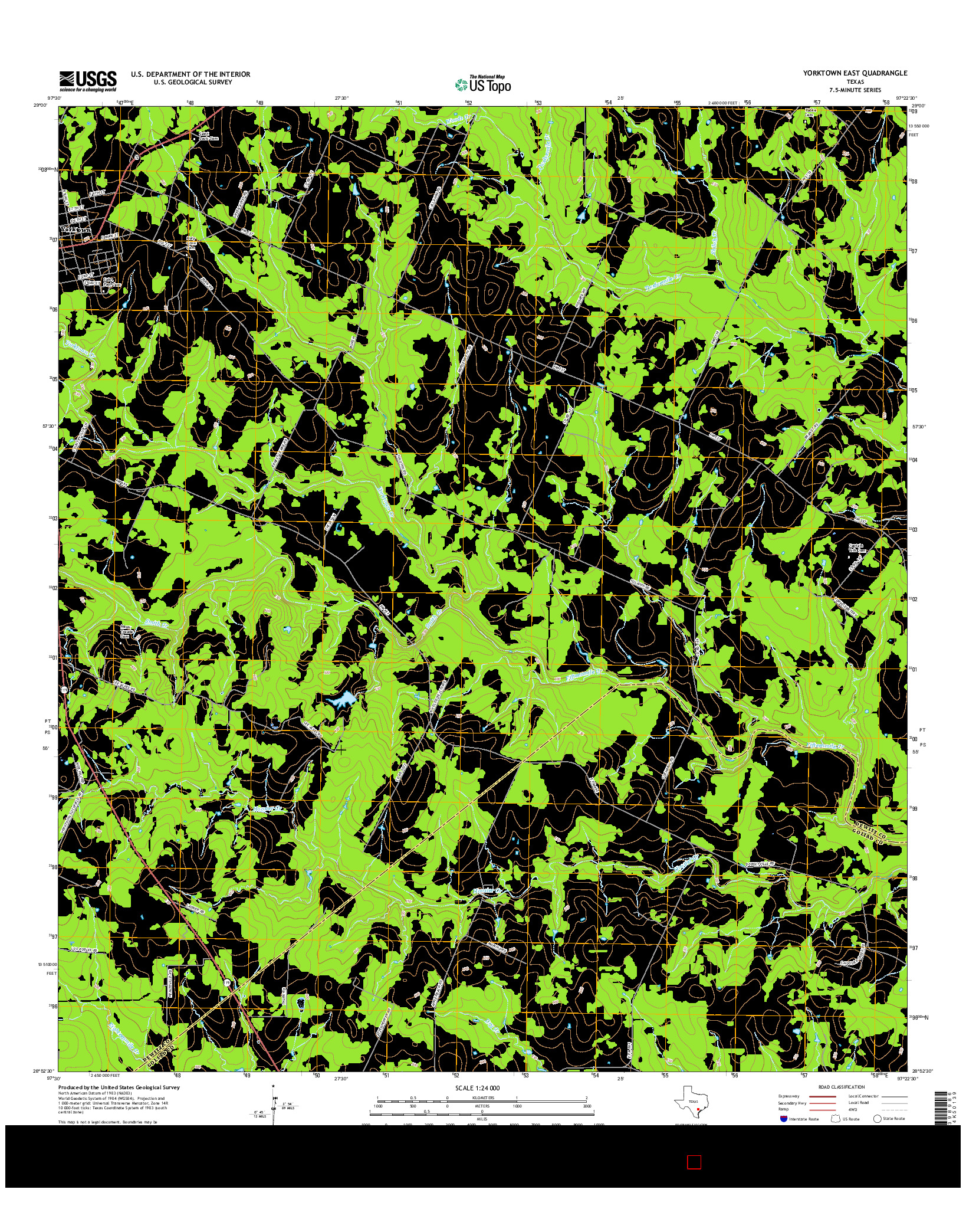 USGS US TOPO 7.5-MINUTE MAP FOR YORKTOWN EAST, TX 2016