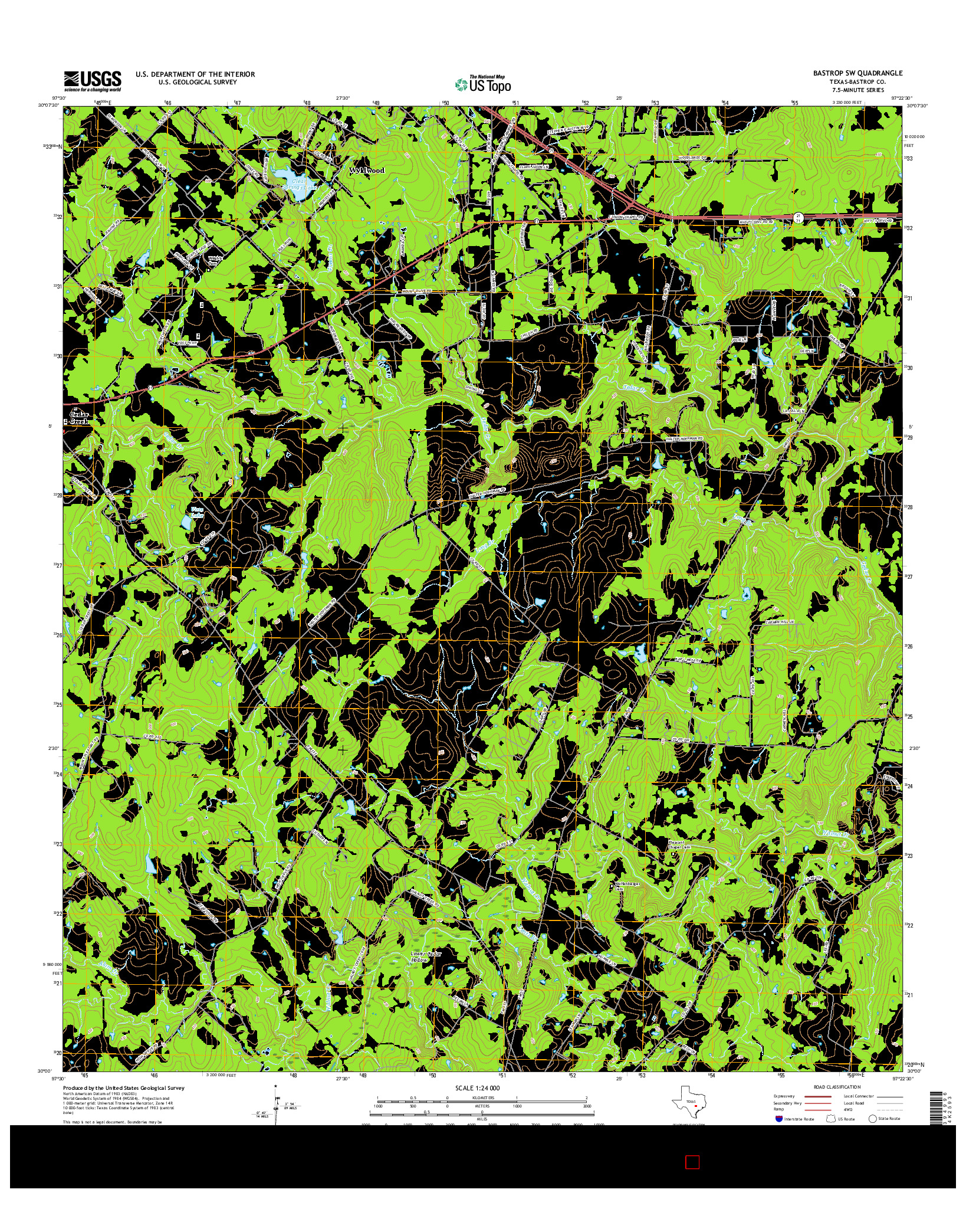 USGS US TOPO 7.5-MINUTE MAP FOR BASTROP SW, TX 2016