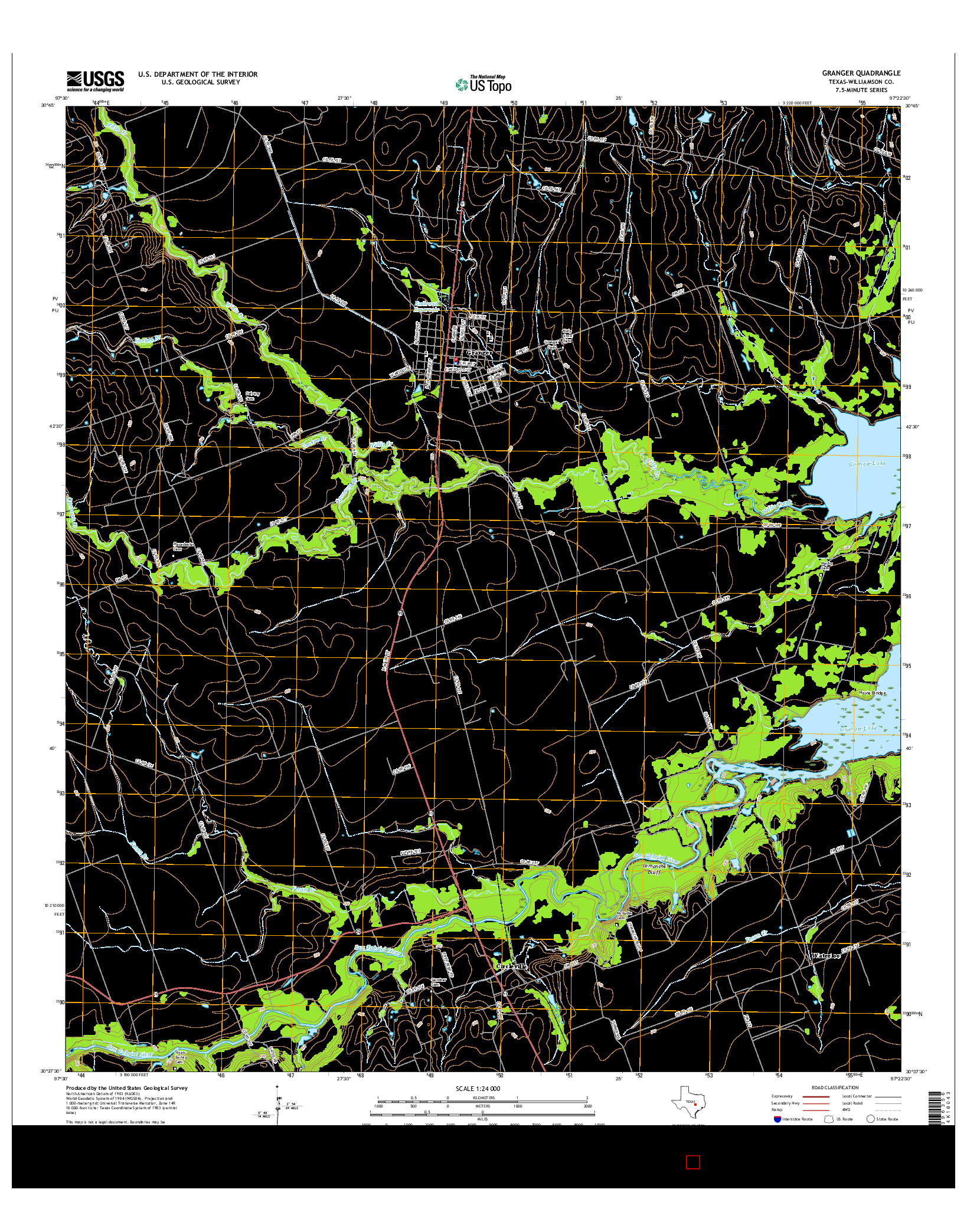 USGS US TOPO 7.5-MINUTE MAP FOR GRANGER, TX 2016