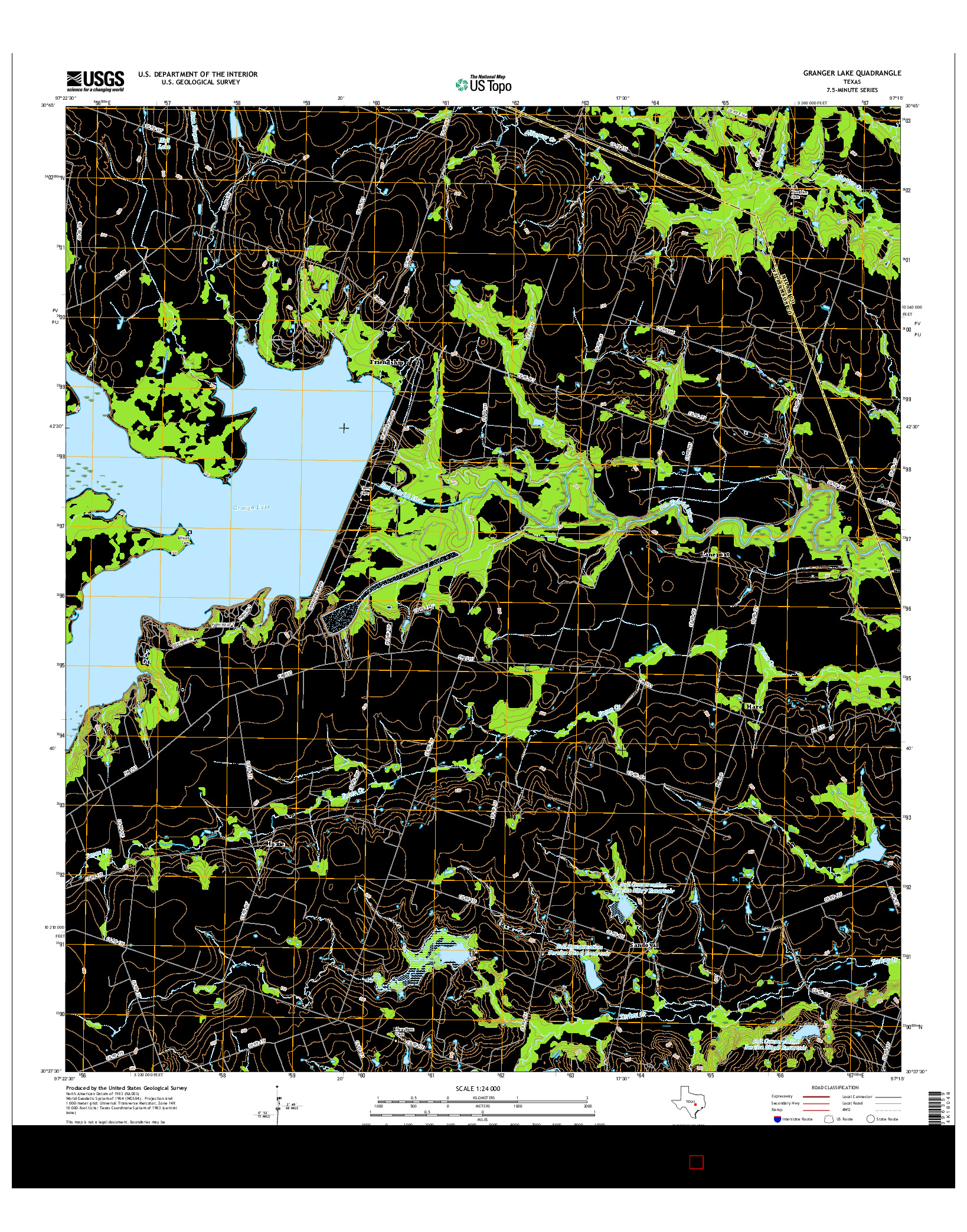 USGS US TOPO 7.5-MINUTE MAP FOR GRANGER LAKE, TX 2016