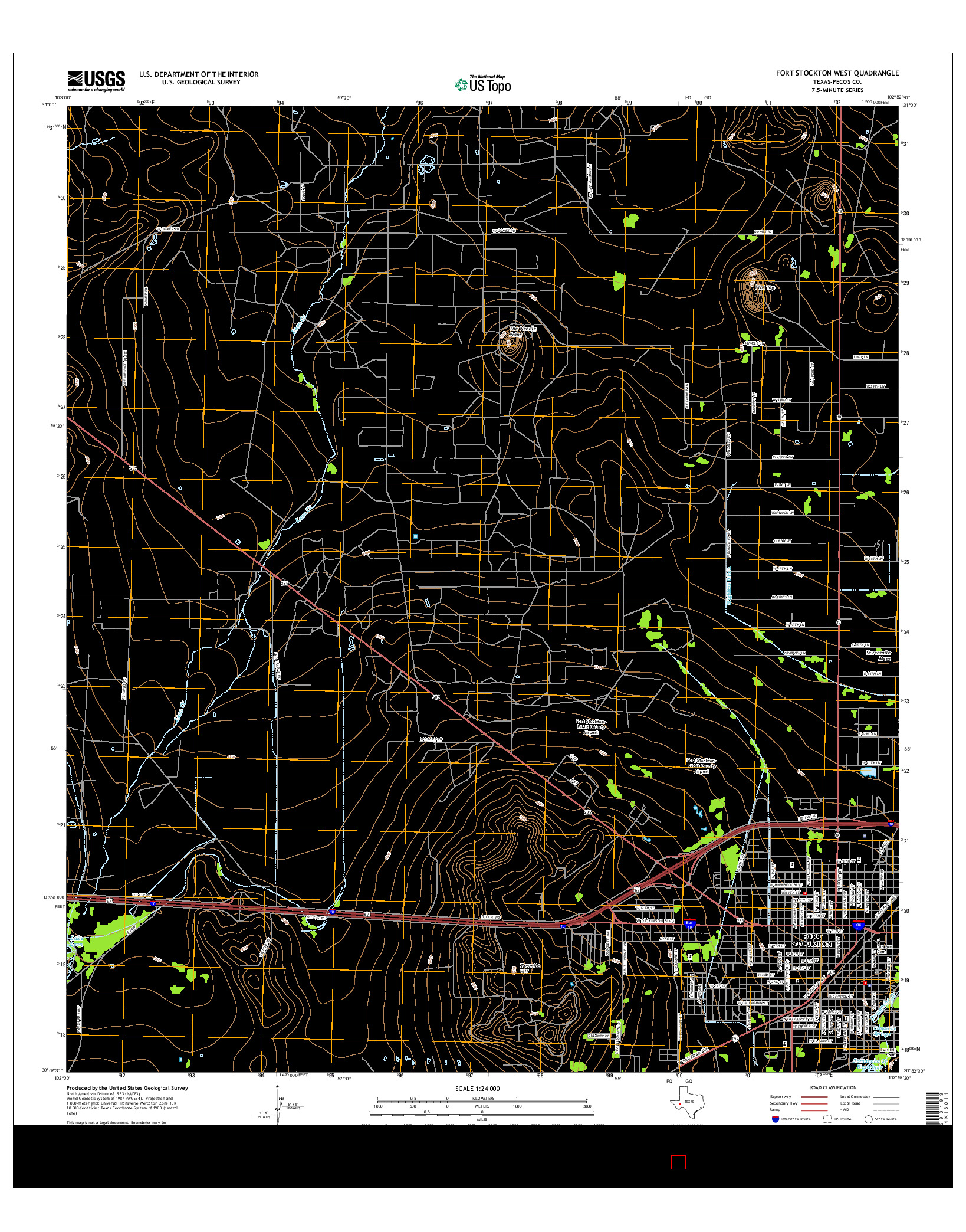 USGS US TOPO 7.5-MINUTE MAP FOR FORT STOCKTON WEST, TX 2016