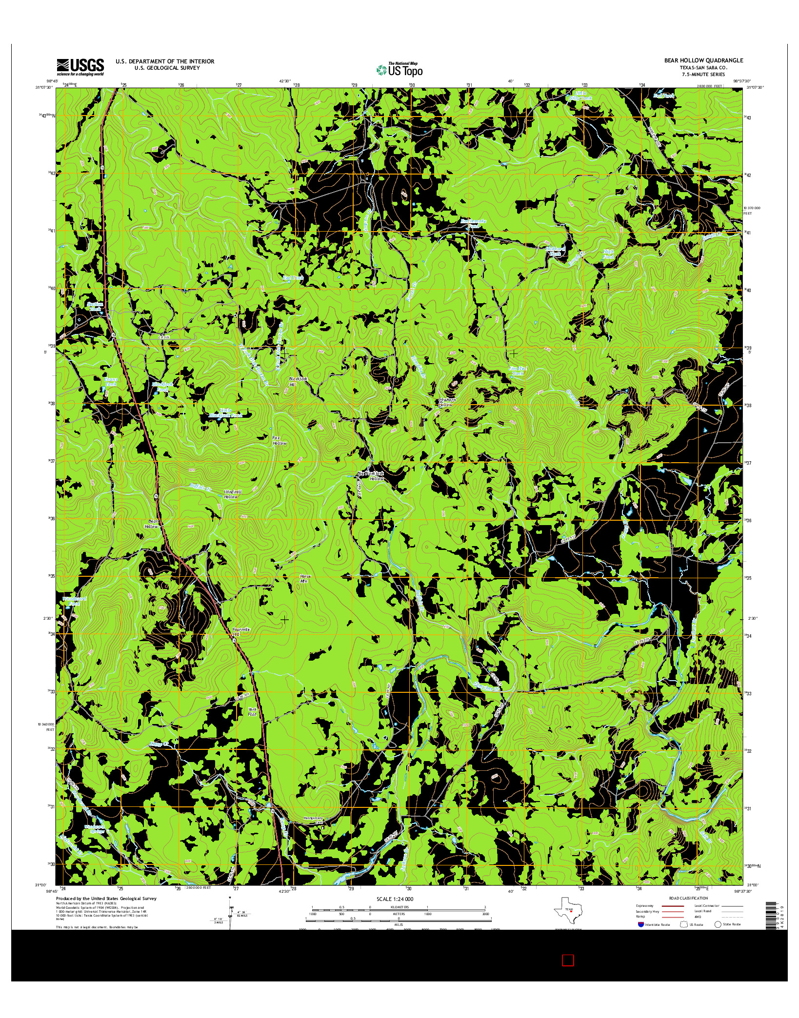 USGS US TOPO 7.5-MINUTE MAP FOR BEAR HOLLOW, TX 2016