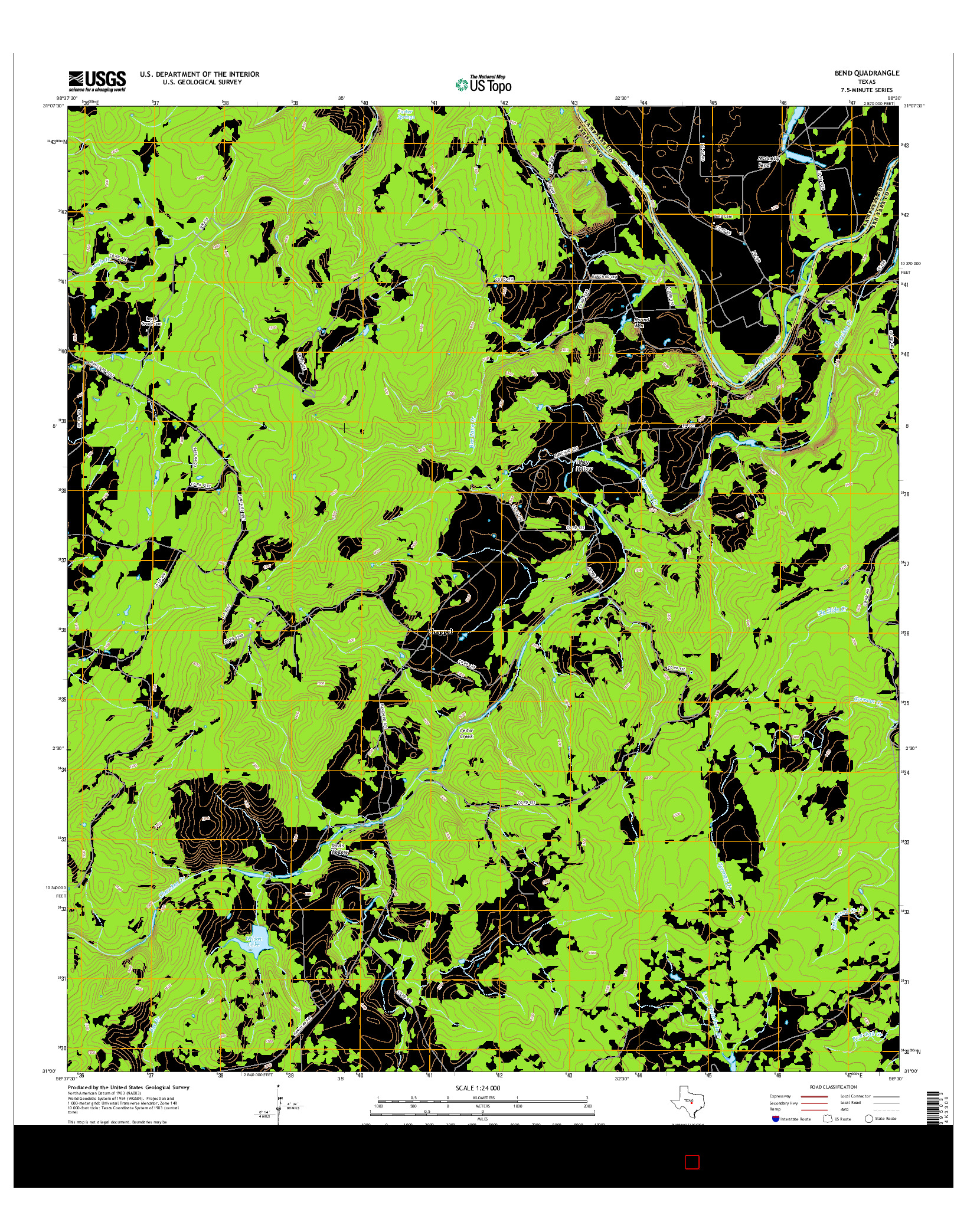 USGS US TOPO 7.5-MINUTE MAP FOR BEND, TX 2016