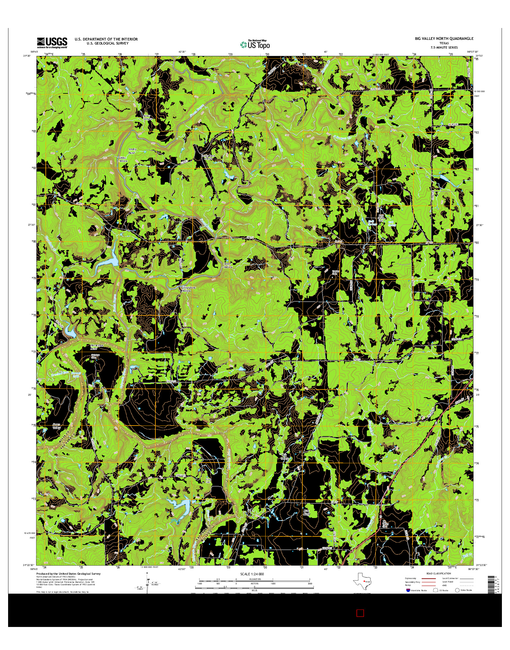 USGS US TOPO 7.5-MINUTE MAP FOR BIG VALLEY NORTH, TX 2016