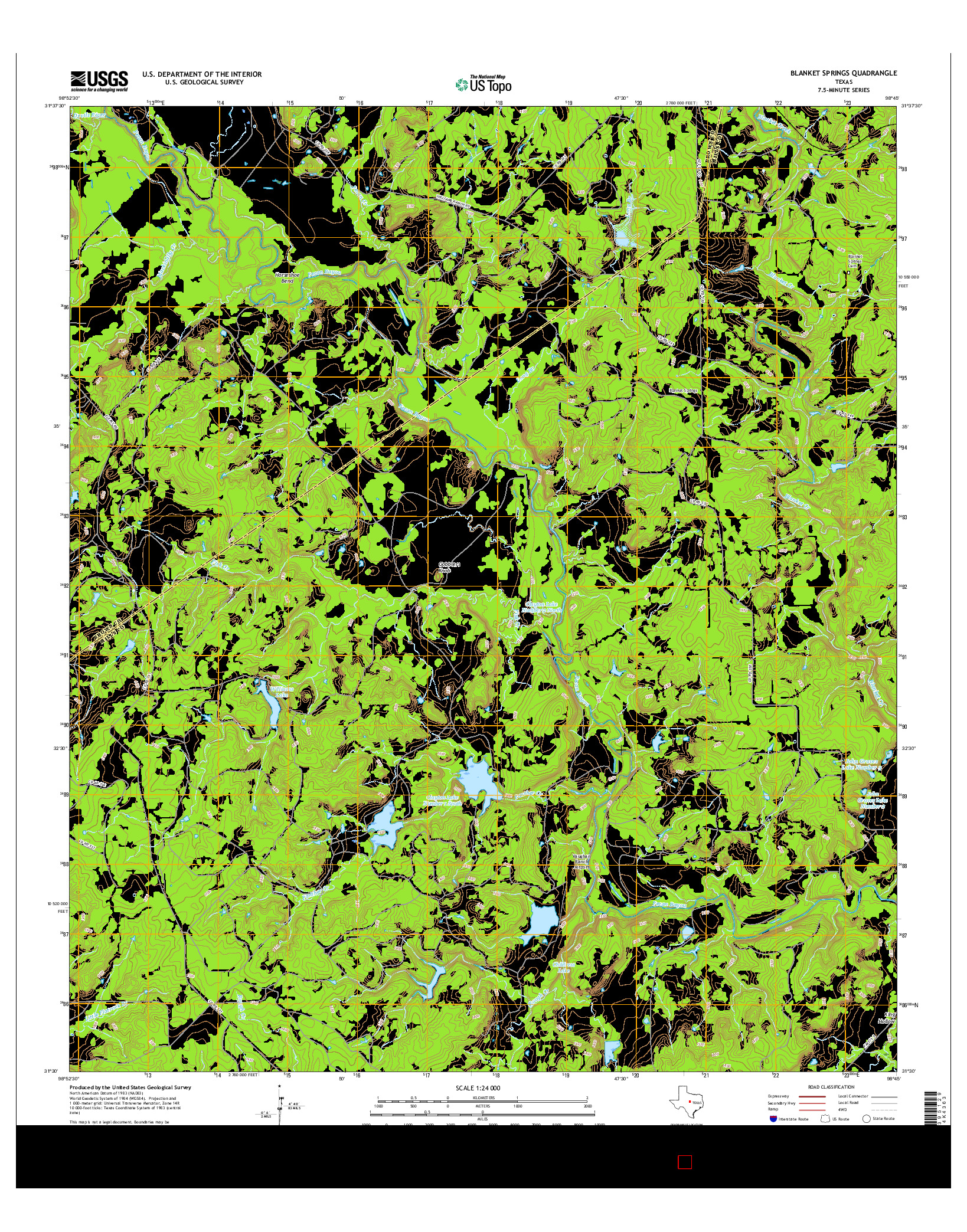 USGS US TOPO 7.5-MINUTE MAP FOR BLANKET SPRINGS, TX 2016