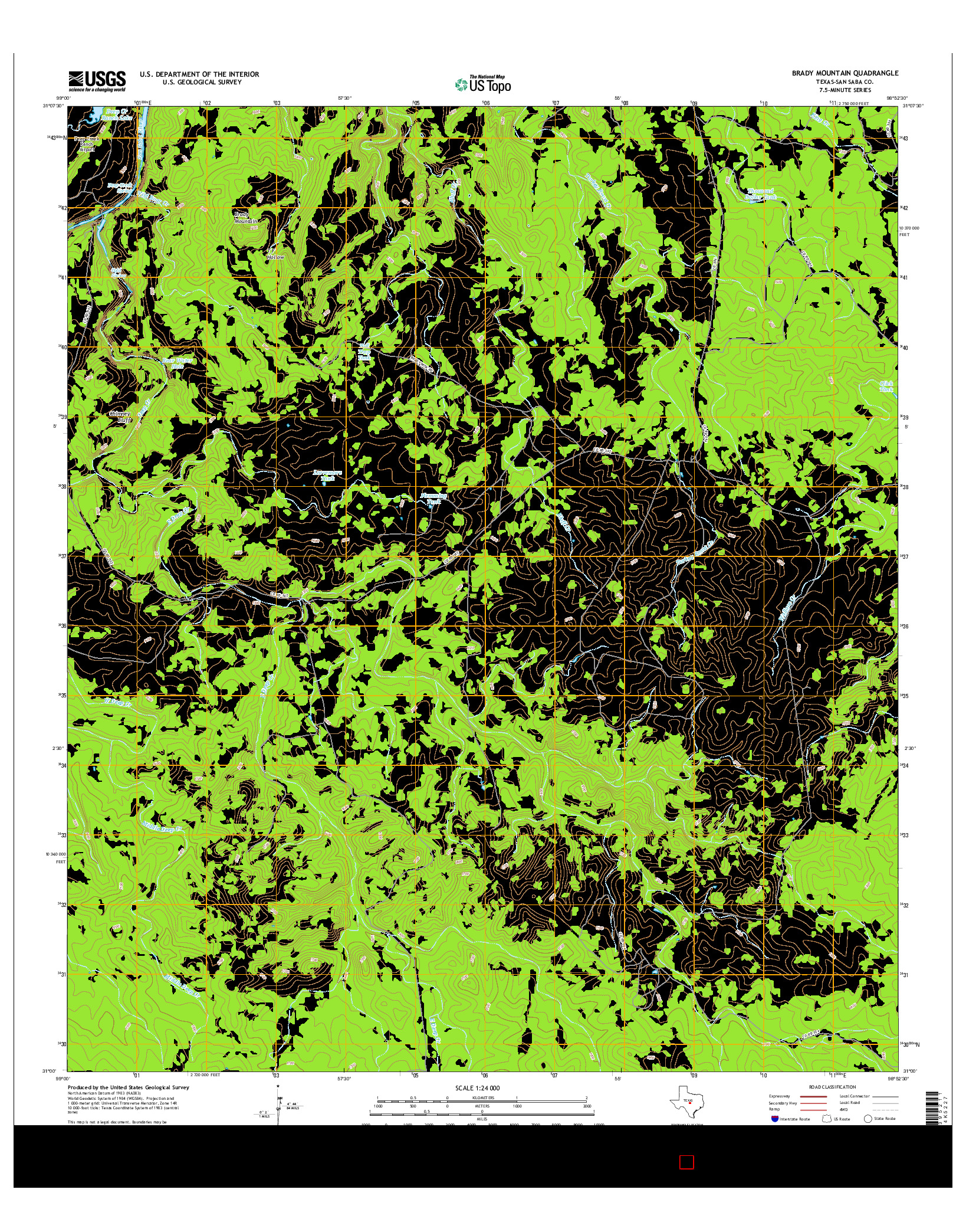 USGS US TOPO 7.5-MINUTE MAP FOR BRADY MOUNTAIN, TX 2016