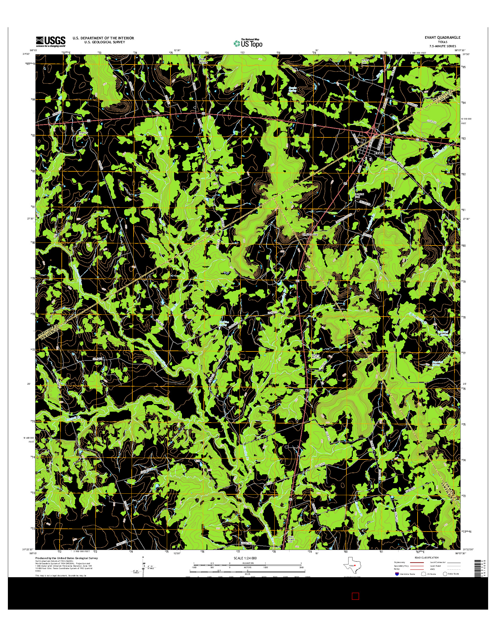 USGS US TOPO 7.5-MINUTE MAP FOR EVANT, TX 2016