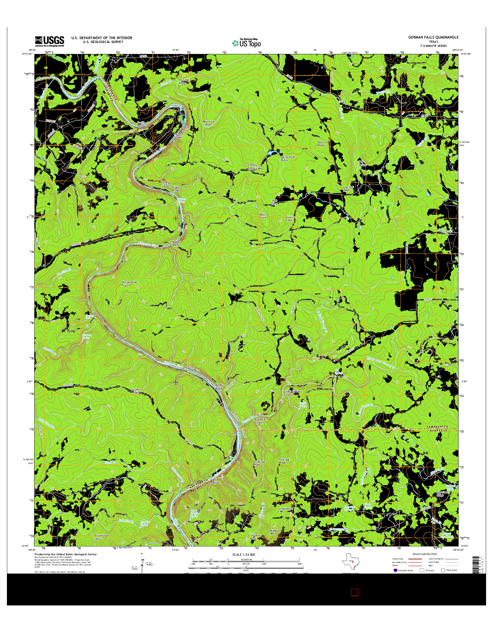 USGS US TOPO 7.5-MINUTE MAP FOR GORMAN FALLS, TX 2016