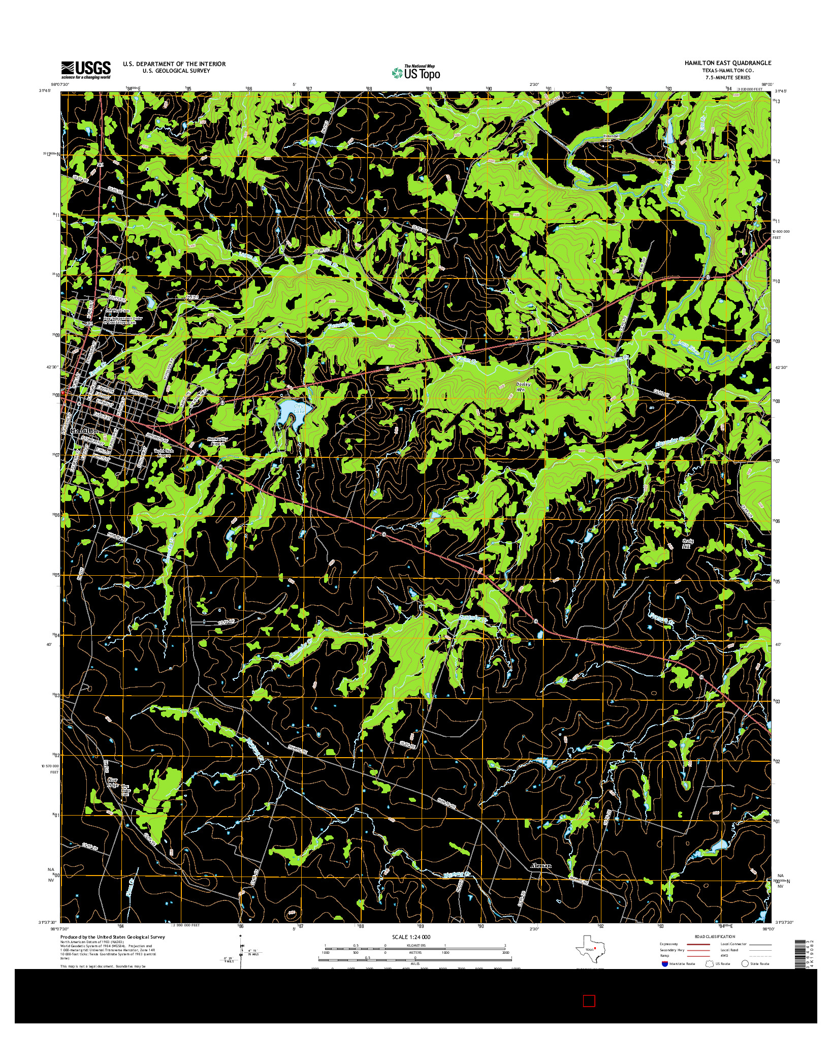 USGS US TOPO 7.5-MINUTE MAP FOR HAMILTON EAST, TX 2016