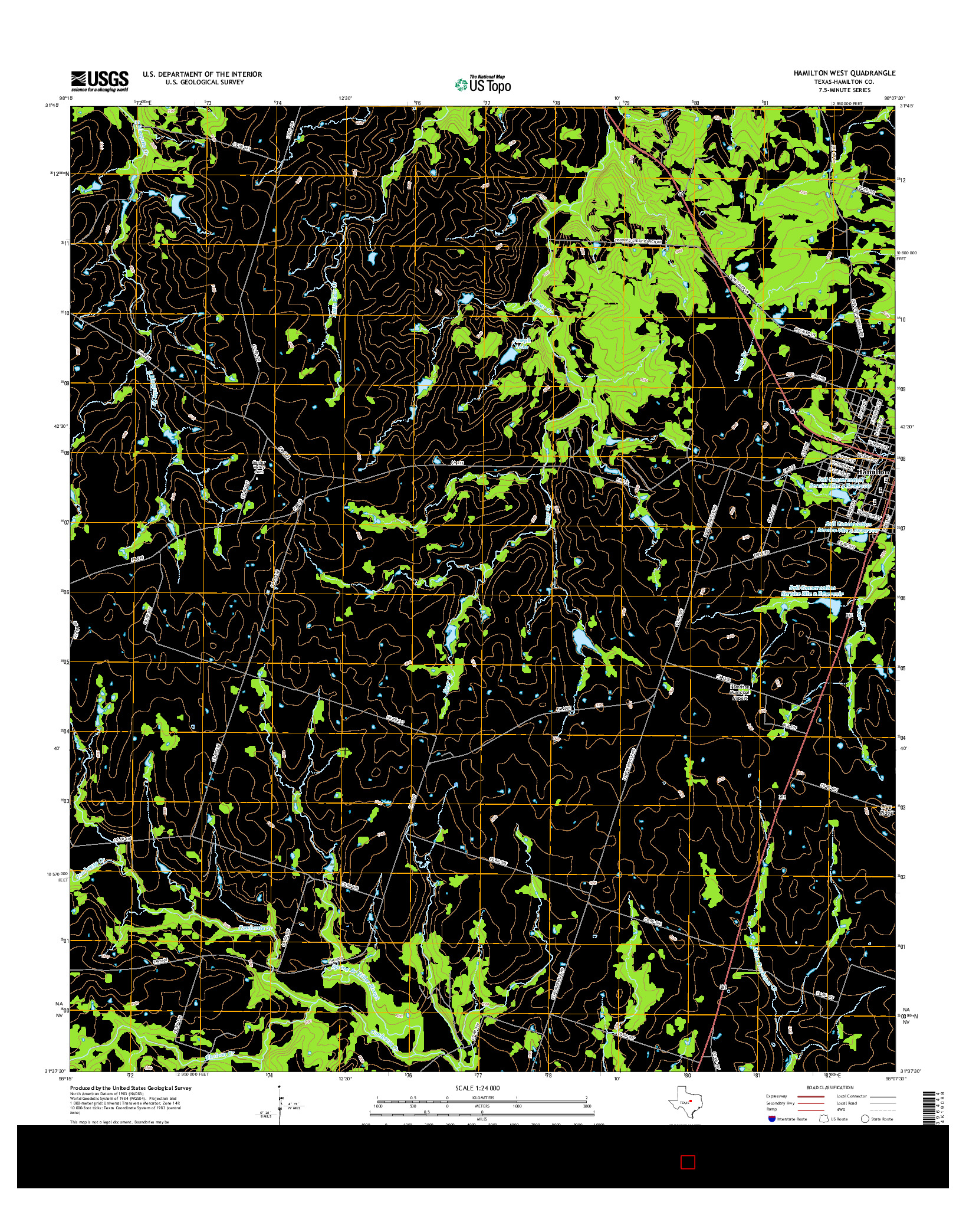 USGS US TOPO 7.5-MINUTE MAP FOR HAMILTON WEST, TX 2016