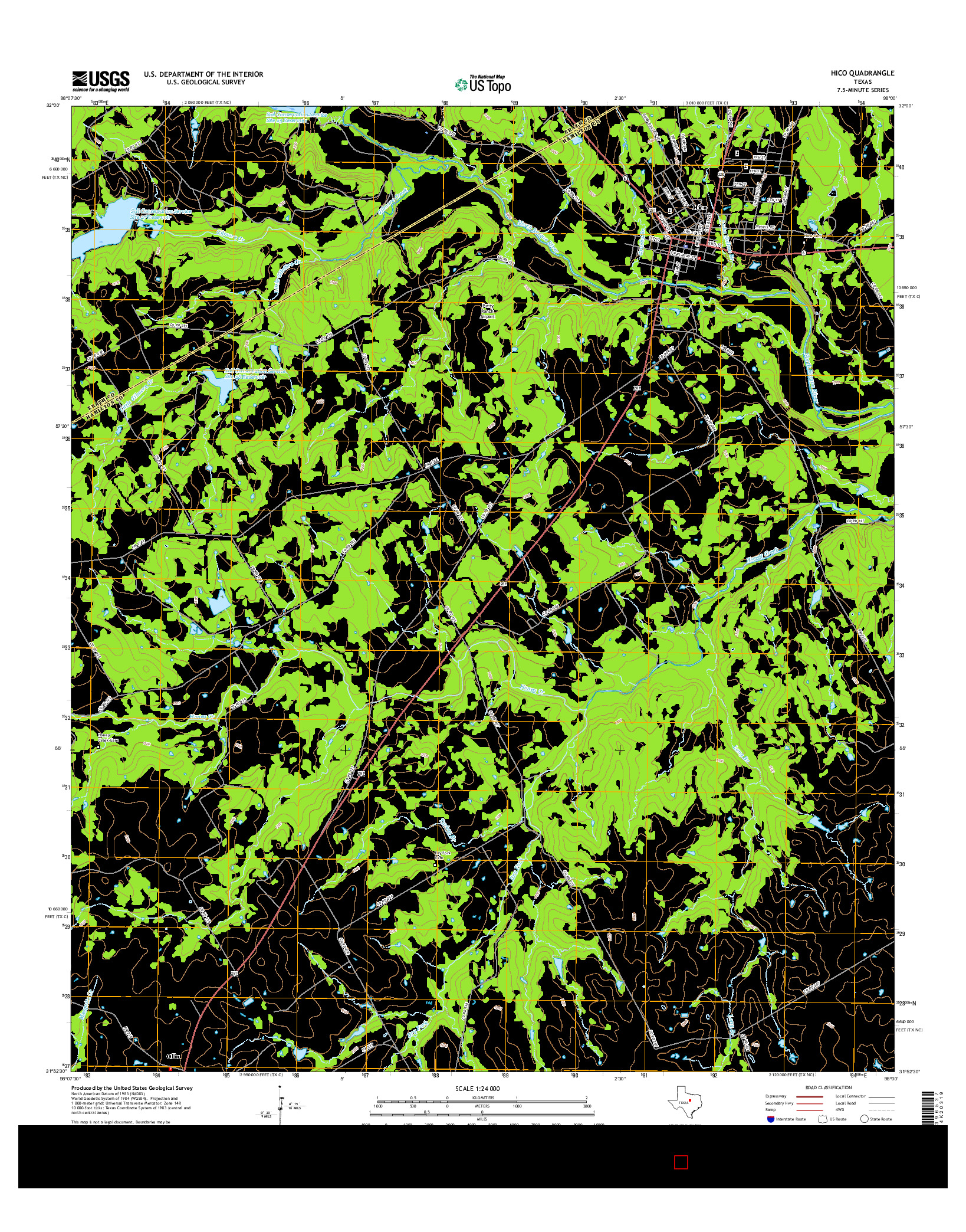 USGS US TOPO 7.5-MINUTE MAP FOR HICO, TX 2016