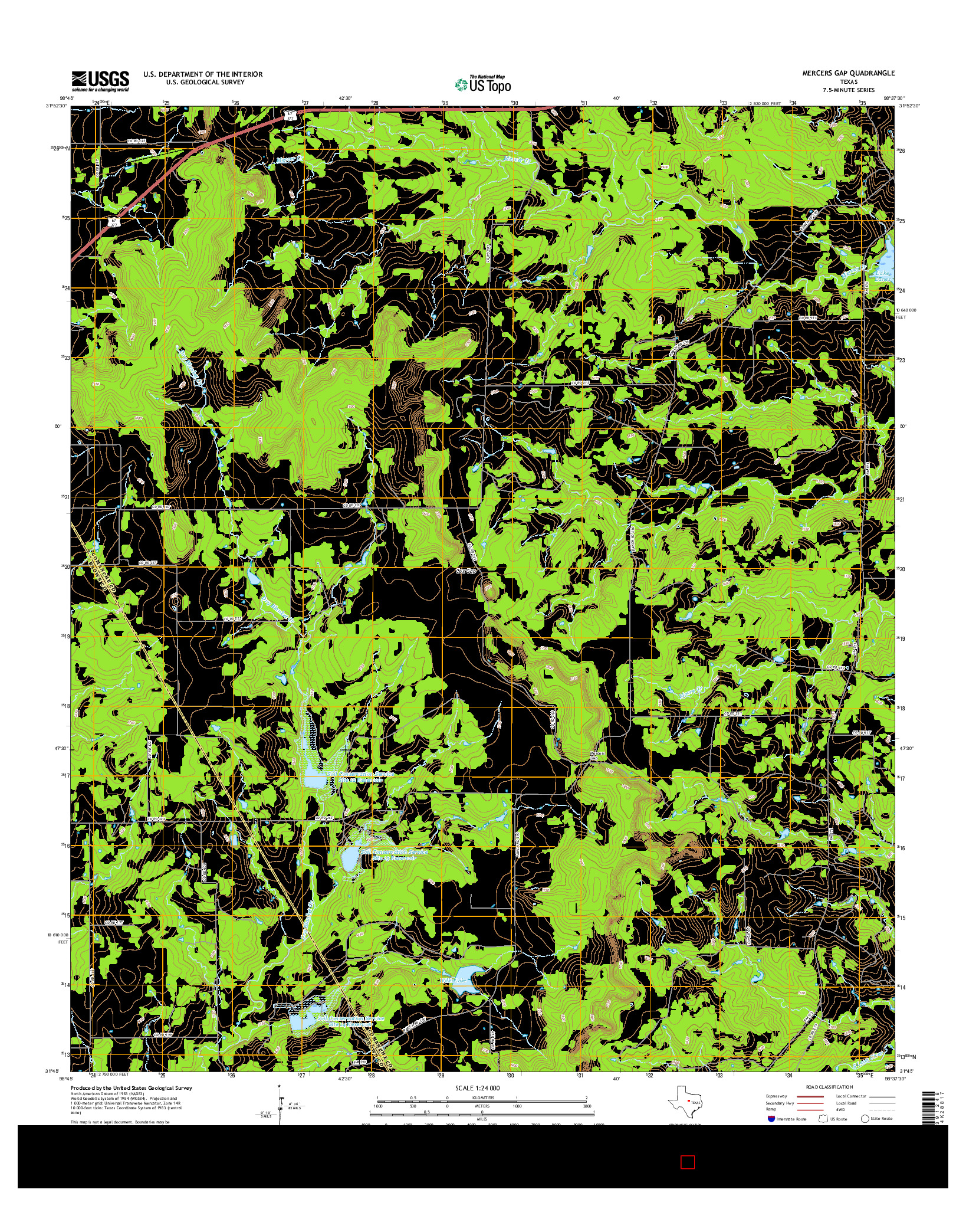 USGS US TOPO 7.5-MINUTE MAP FOR MERCERS GAP, TX 2016