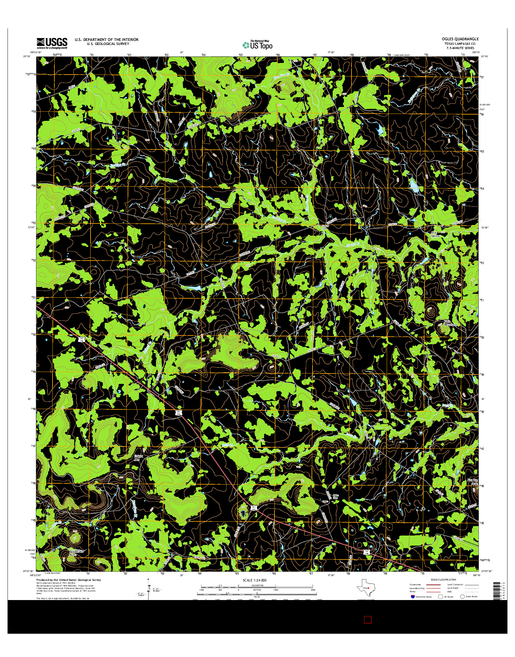 USGS US TOPO 7.5-MINUTE MAP FOR OGLES, TX 2016