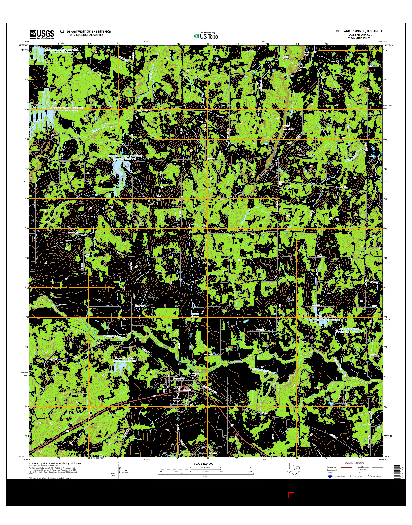 USGS US TOPO 7.5-MINUTE MAP FOR RICHLAND SPRINGS, TX 2016