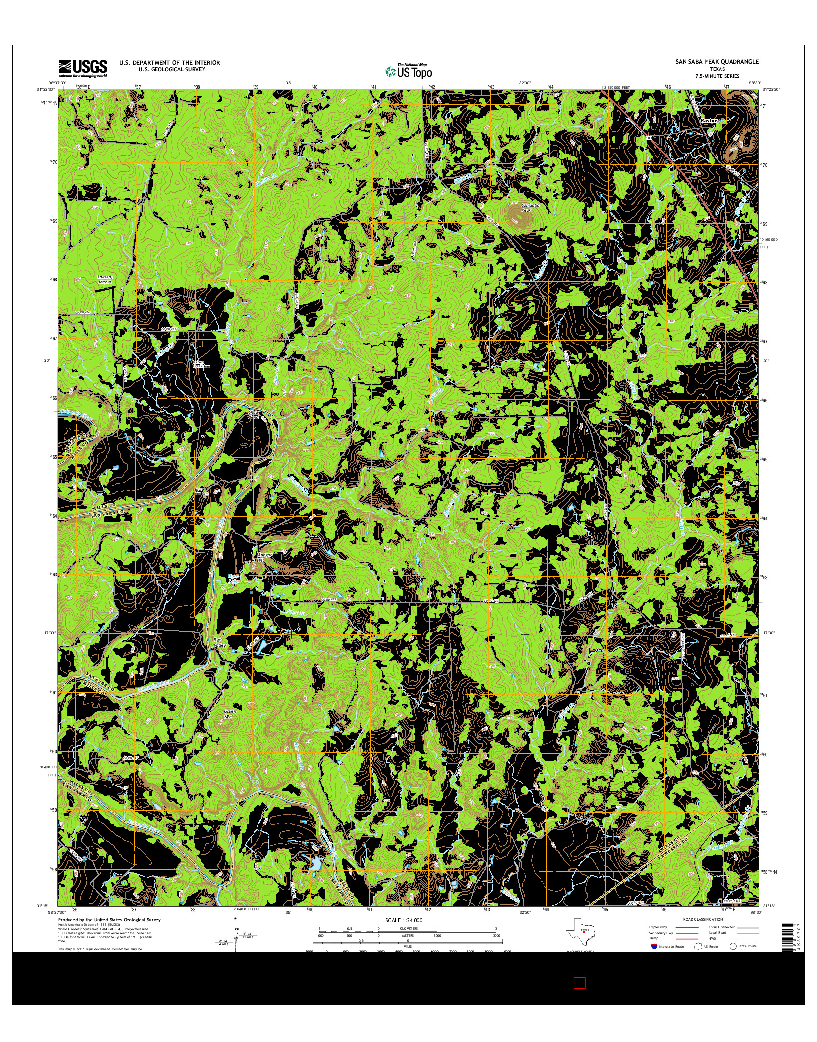 USGS US TOPO 7.5-MINUTE MAP FOR SAN SABA PEAK, TX 2016