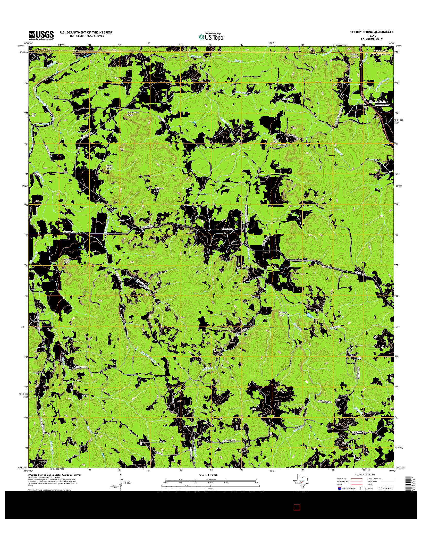 USGS US TOPO 7.5-MINUTE MAP FOR CHERRY SPRING, TX 2016