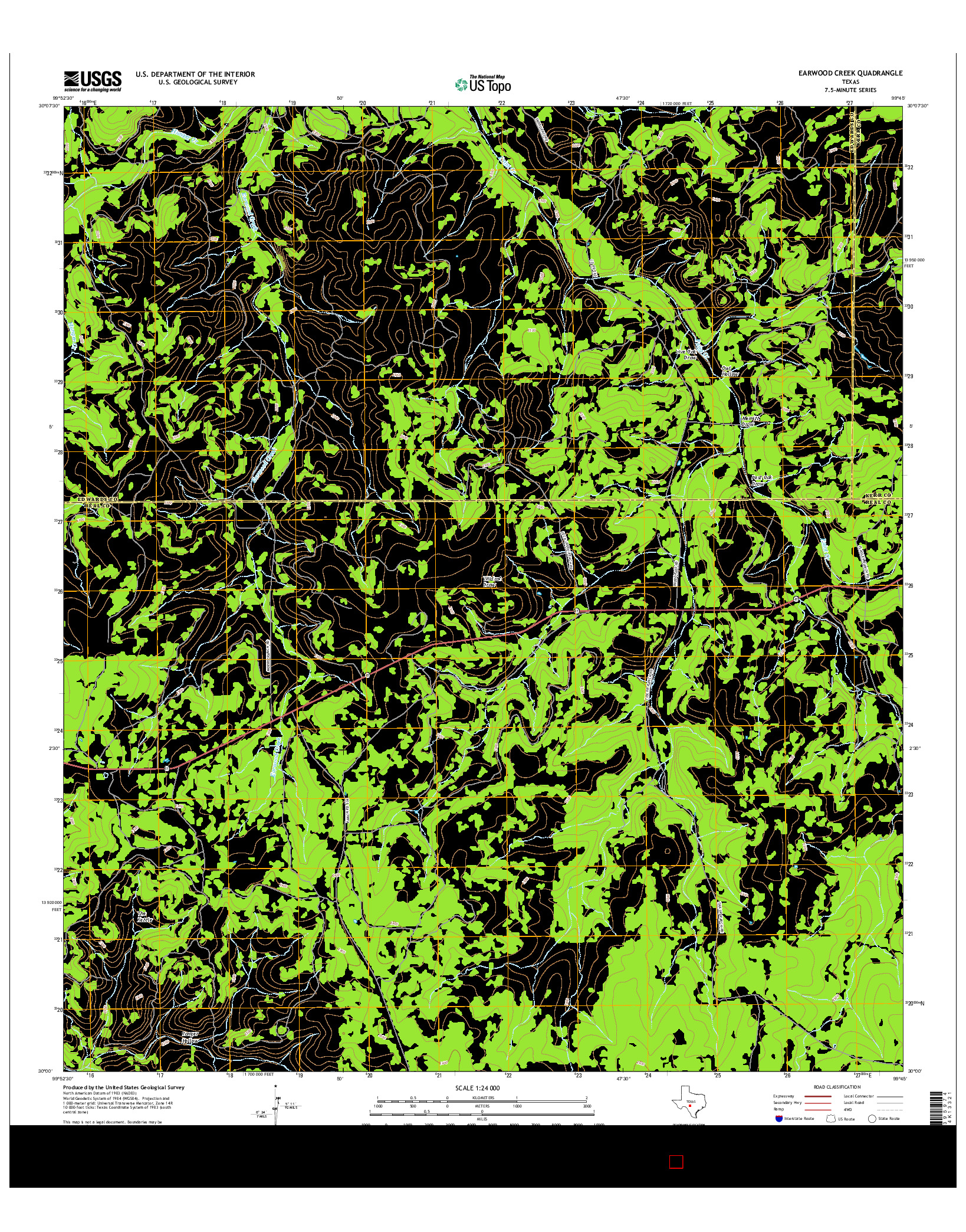 USGS US TOPO 7.5-MINUTE MAP FOR EARWOOD CREEK, TX 2016