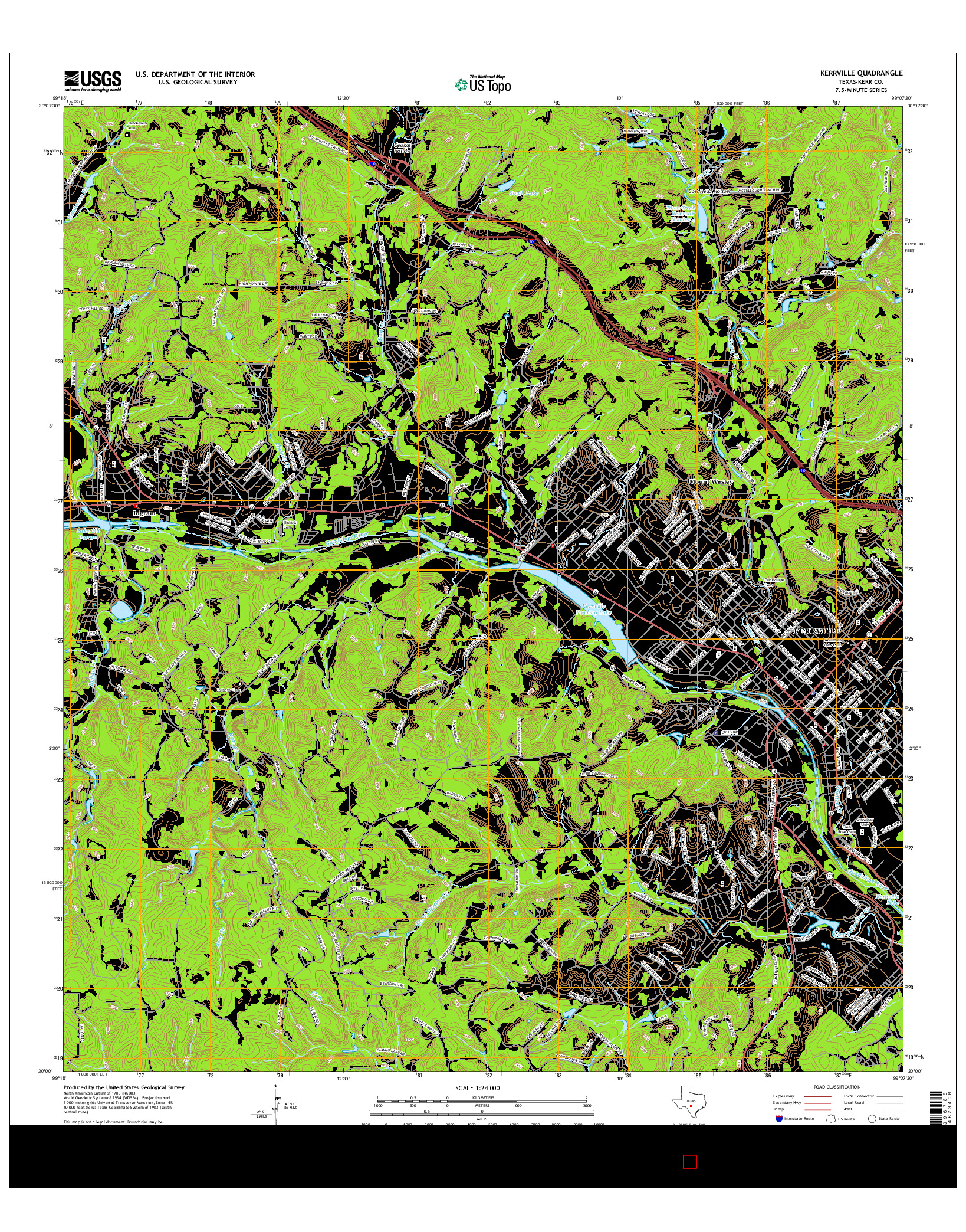USGS US TOPO 7.5-MINUTE MAP FOR KERRVILLE, TX 2016