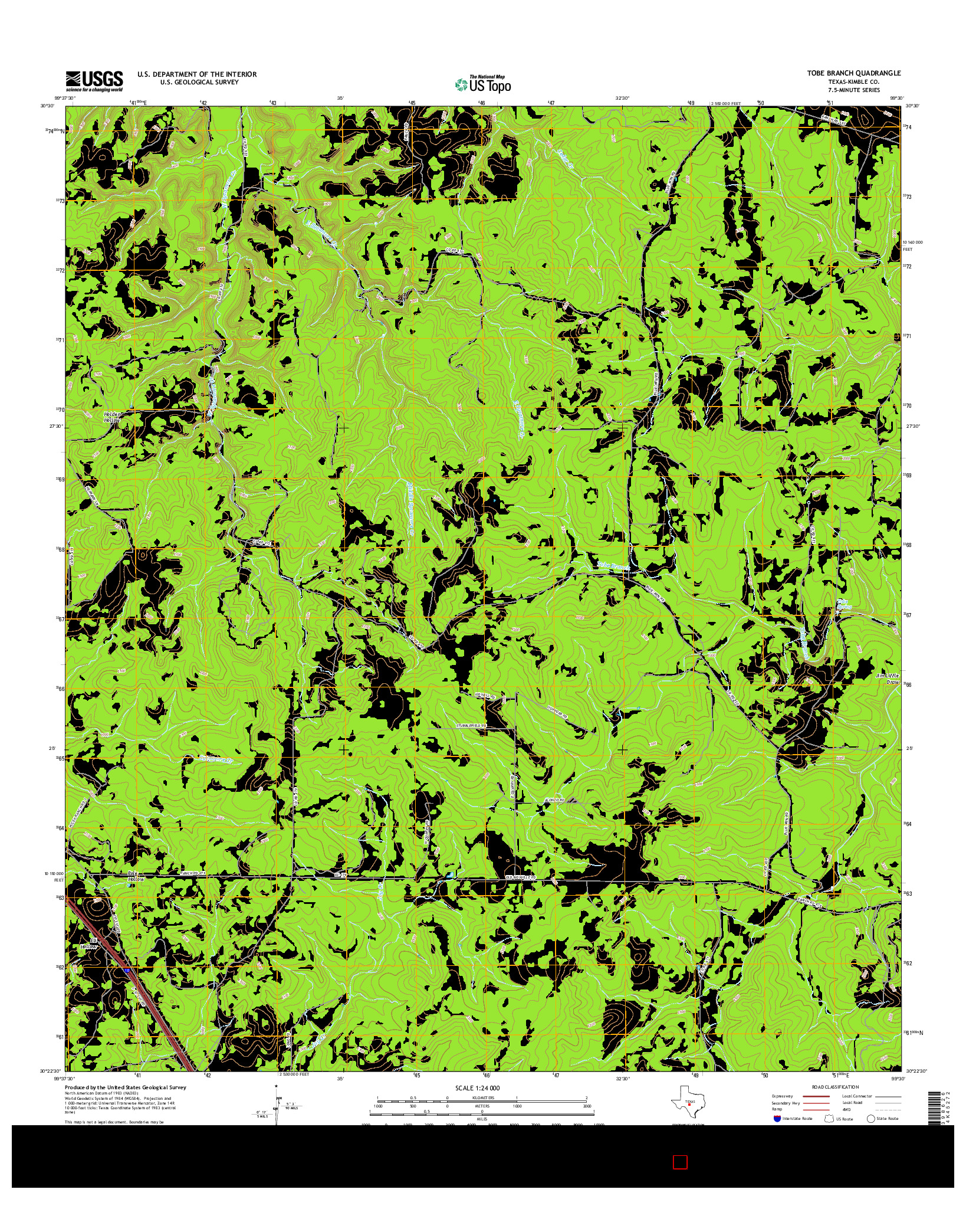 USGS US TOPO 7.5-MINUTE MAP FOR TOBE BRANCH, TX 2016