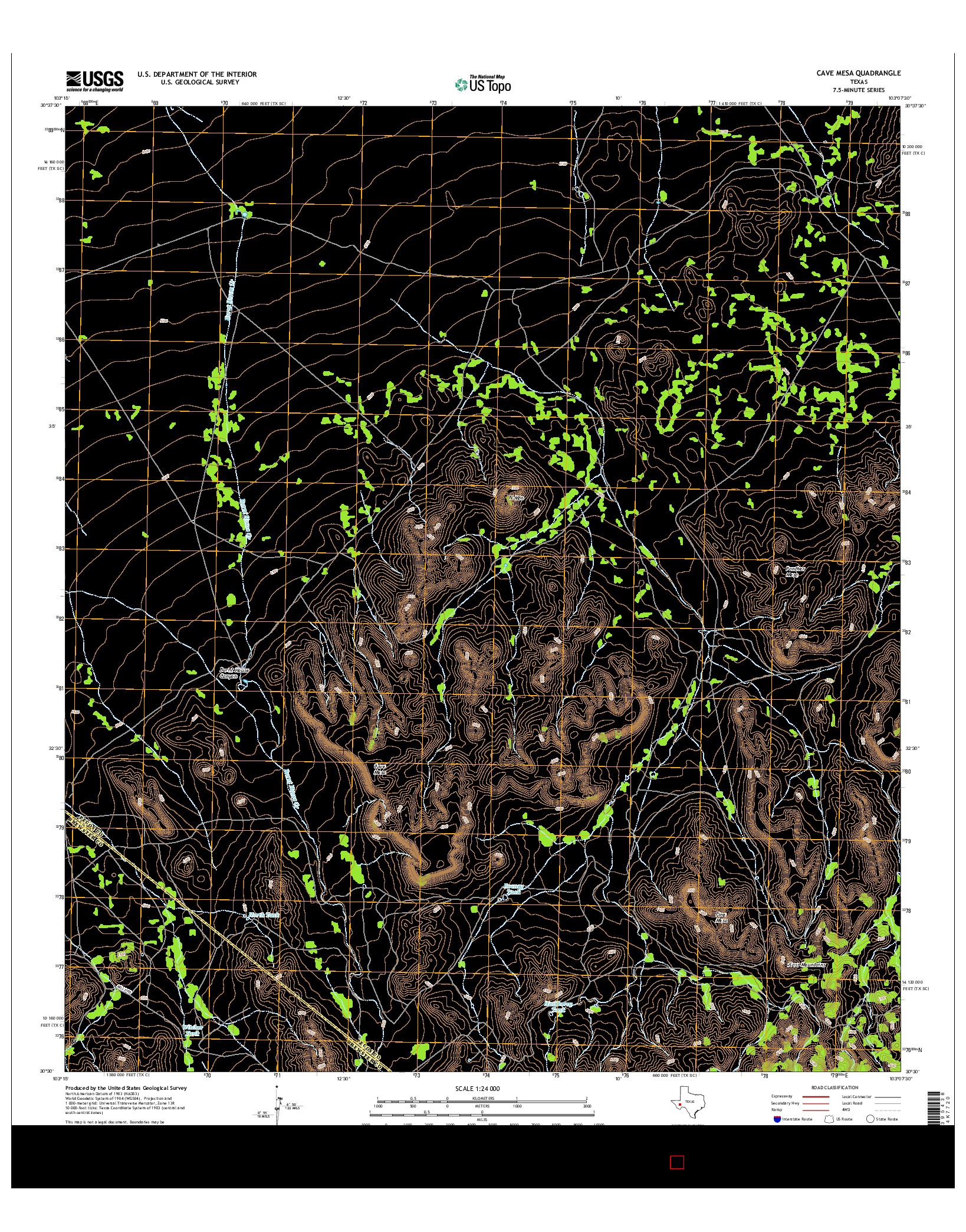 USGS US TOPO 7.5-MINUTE MAP FOR CAVE MESA, TX 2016