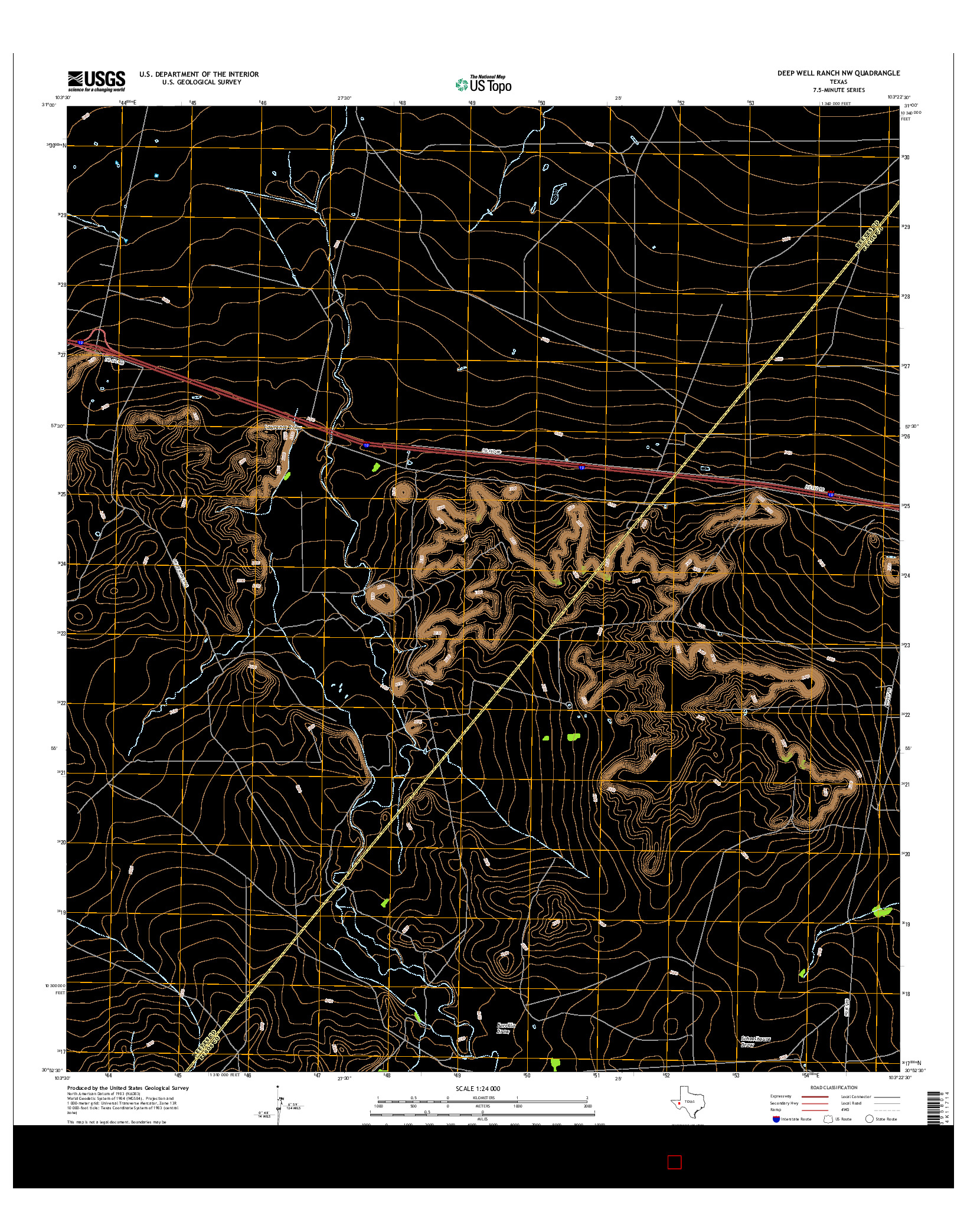 USGS US TOPO 7.5-MINUTE MAP FOR DEEP WELL RANCH NW, TX 2016
